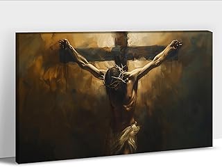 ANRUOXI Jesus Wall Art, Picture of Jesus Crucifixion Canvas Print - Christian Religious Wall Decoration for Living Room, Bedroom, Church - 12" H x 18" W