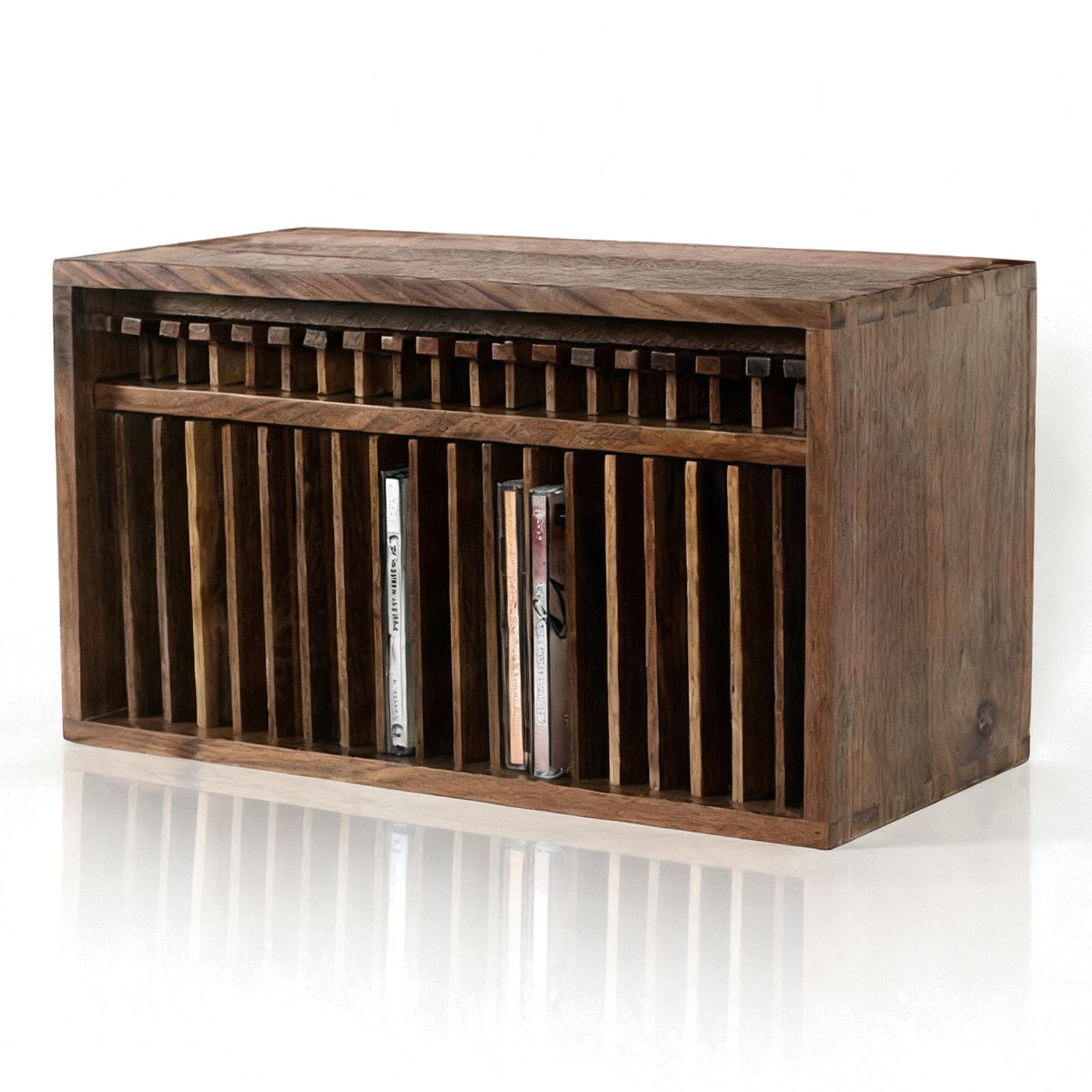 Supporto per CD e DVD, in legno, capacità 19 CD, comodo pulsante pop-up, ideale per casa, ufficio, sala musica, sala teatro