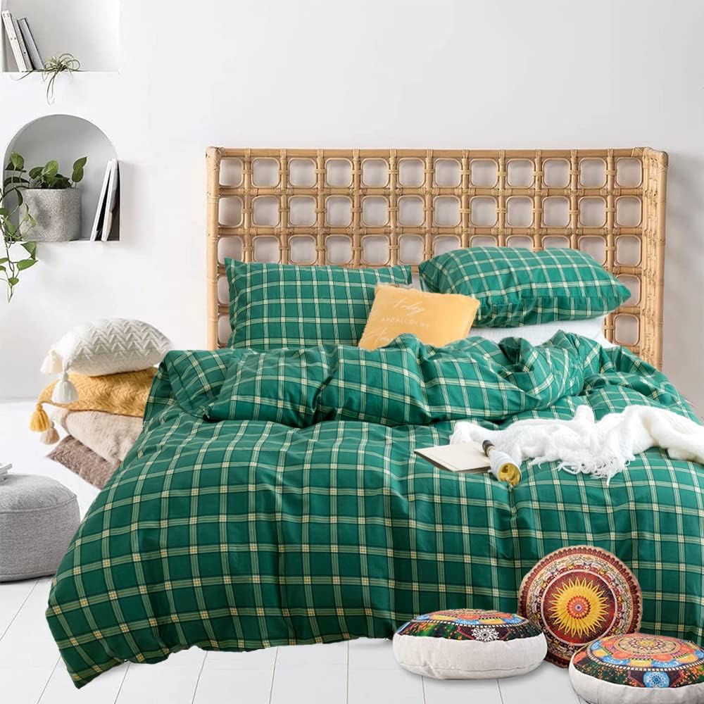 Wellboo Green Plaid Comforter Sets King Women Men Emerald