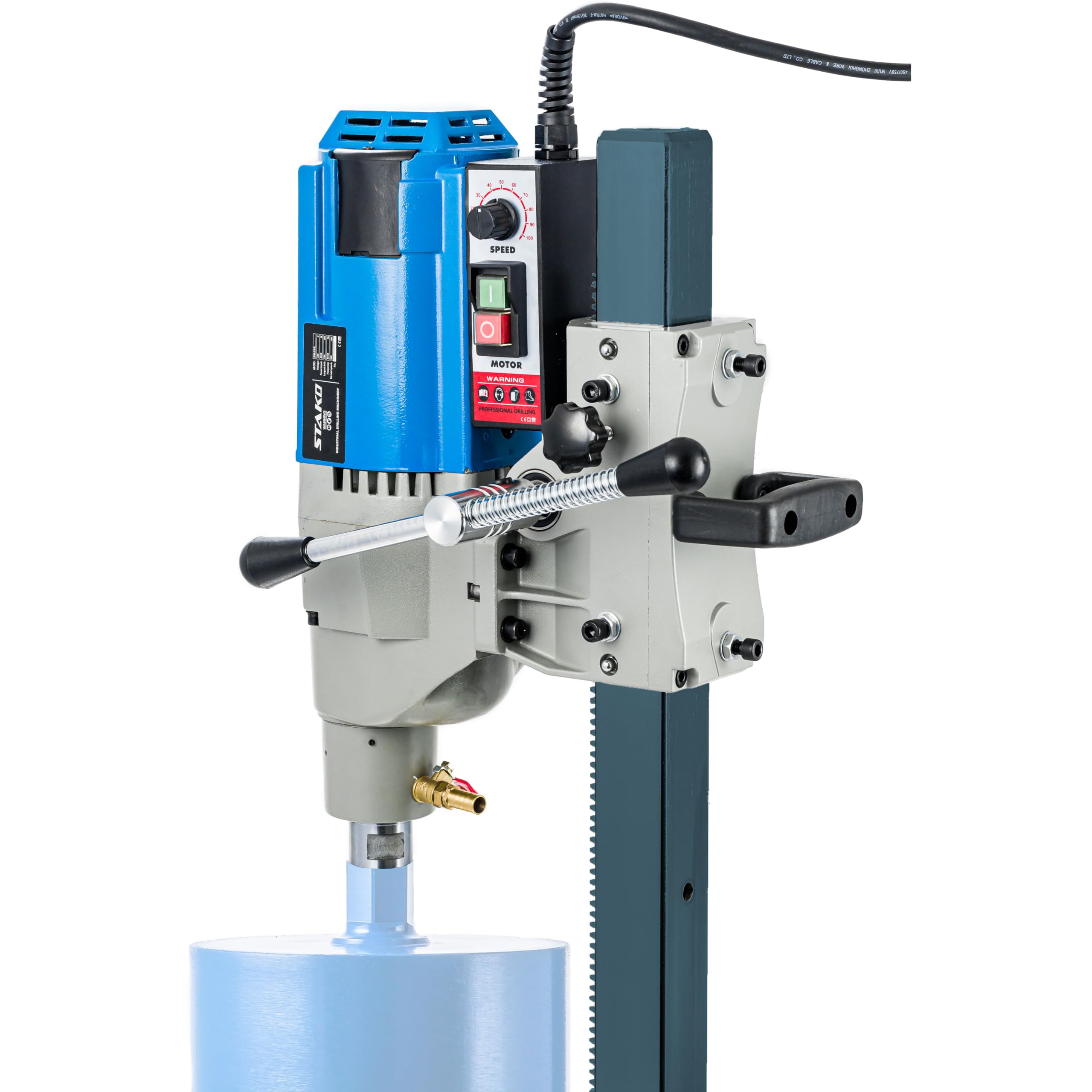 STAKO Professioneller Kernbohrmaschine mit kraftvollem 4250 Motor – mit Kernbohrständer – Bohrdurchmesser Max. Ø 255 mm – Diamant Kernbohrgeräte für beton 0-560 U/min – Kernbohreinheit mit PRCD-Schut