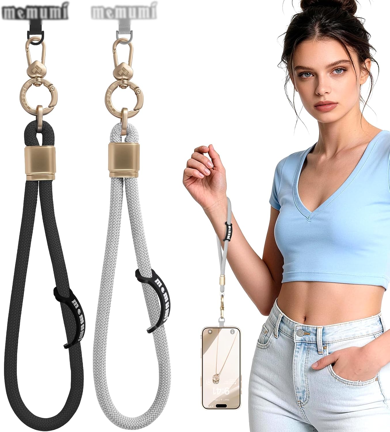 memumi 2 Pack 360° Rotation Phone Wrist Strap Anti-Theft Adjustable Phone Wrist Straps, Premium Woven Material Lanyard Ideal for Shopping Travel Secure Phone Holder for Women/Men (Rose & Blue)