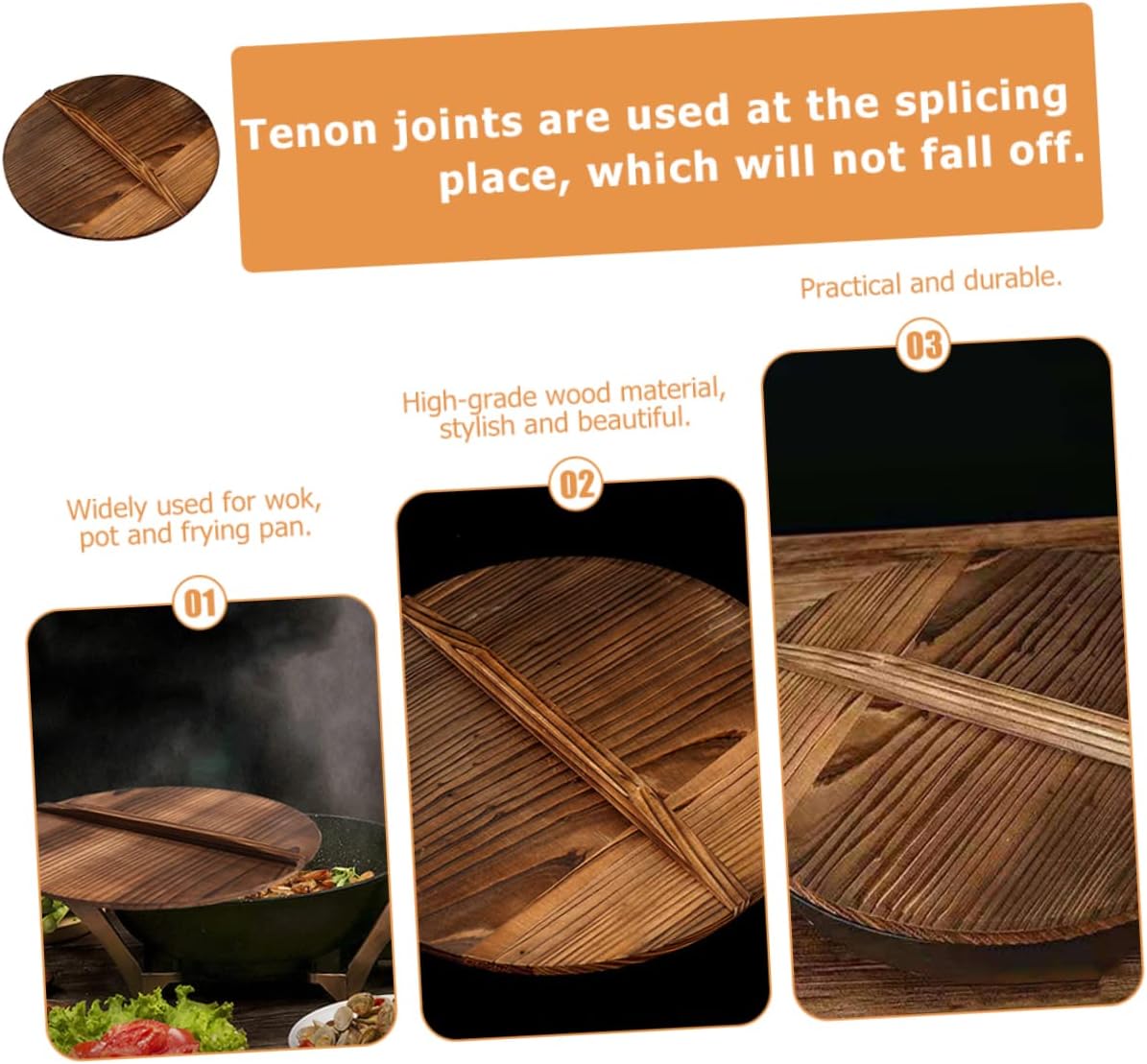 KICHOUSE Natural Wooden Wok Lid Kitchen Pot Cover Splash Design Lightweight and Handcrafted Kitchen Tool for Cooking for Woks and Pots