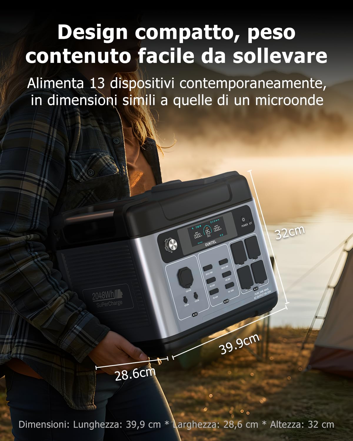OUKITEL P2001 Pro 3200W Stazione Elettrica Portatile, Batteria LiFePO4 2048Wh, Generatore Solare con 2*200W Pannello, Ricarica Rapida, UPS <10ms, Stazione di Alimentazione per Casa, Campeggio & Camper - 3