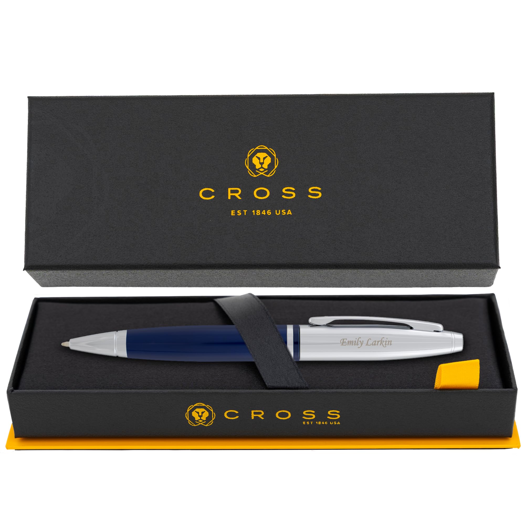 Personalized Cross Calais Ballpoint Pen | Custom Engraved Cross Pen for Men or Women | Perfect Graduation or Office Gift [Blue Lacquer with Chrome Cap, Smooth Black Ink]