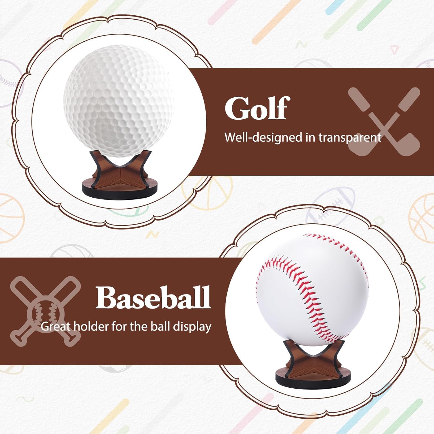 yosham Walnut Wood Baseball Display Stand Set of 3 – Small Ball Holder Rack for Baseball Golf Ball Softball Tennis Ball and Sports Memorabilia – Wooden Sphere Display with Non Slip Rubber Pads 3