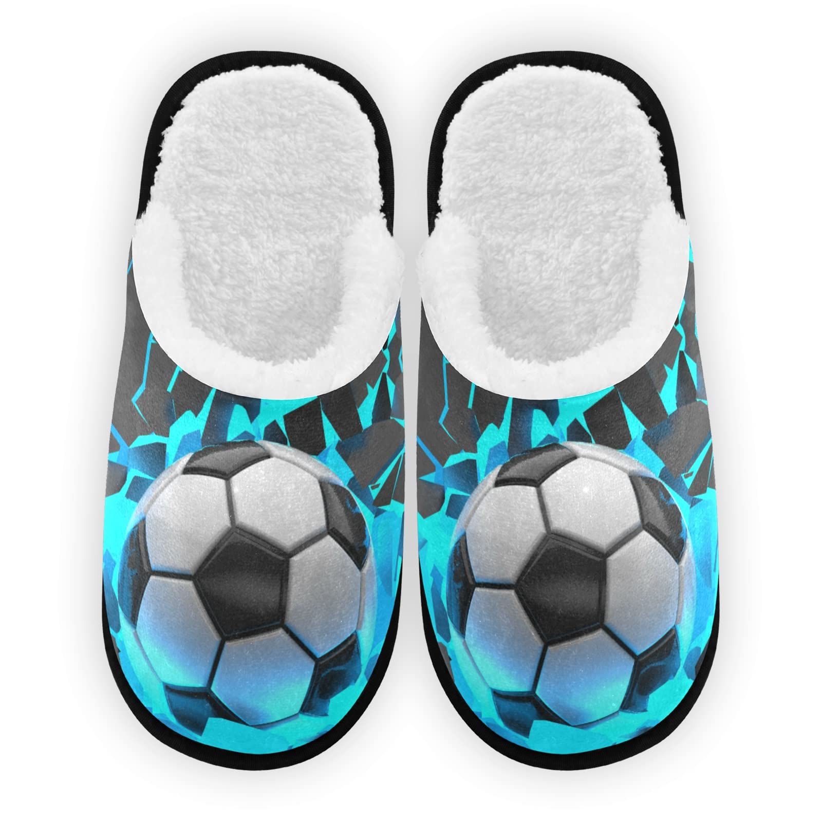 Umidedor Soccer Football Slippers for Women Girls, Soft Memory Foam Non-Slip Indoor House Slippers Home Shoes for Bedroom Spa Hotel Travel