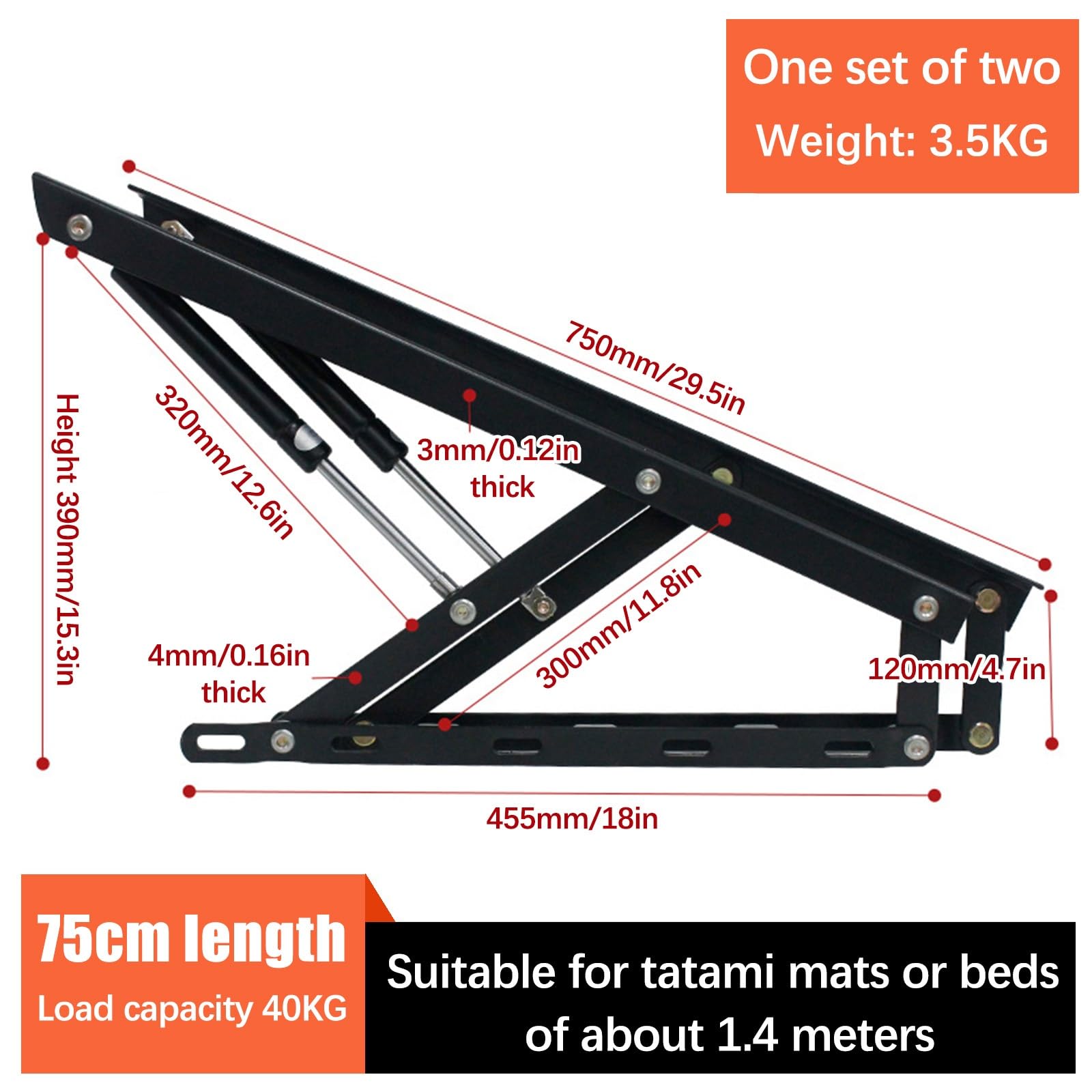 Juego de mecanismos elevables para Cama, Juego de 2 bisagras para canapé con resortes, Paquete de 2 mecanismos de cama hidráulicos de alta resistencia, bisagras de resorte plegables, resortes de gas(7