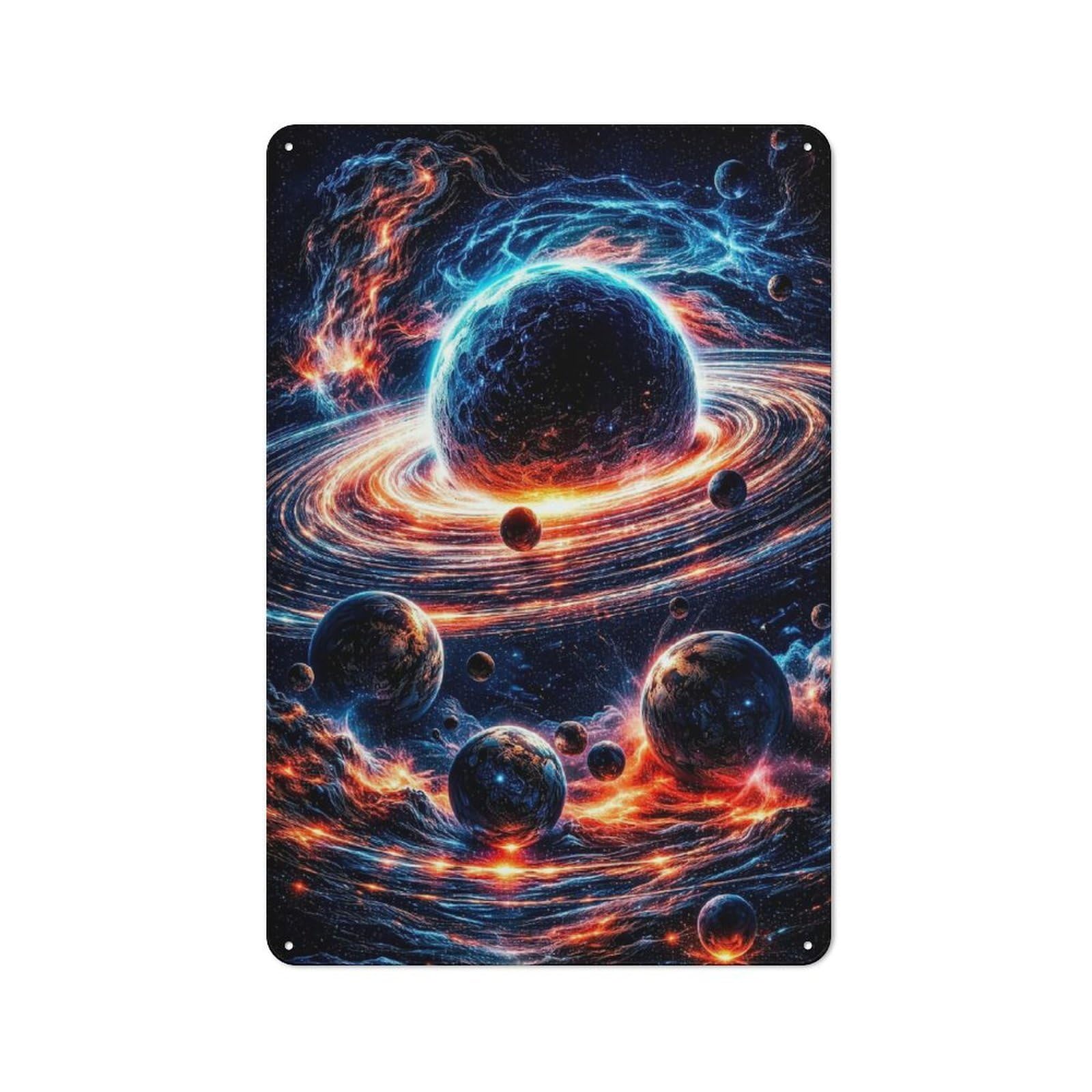 Junmoney Style-16 Cosmic Nebula With Planets Printed Metal Sign 30X20cm For Garage Wall, For Collectors Of Vintage Metal Wall Decor
