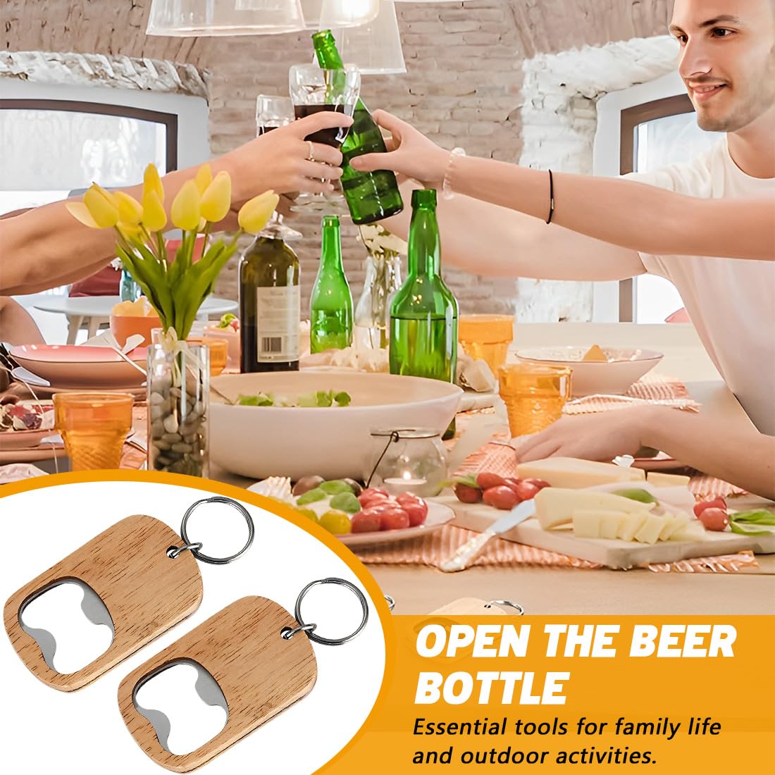 Portachiavi Con Apribottiglie In Legno E Acciaio Per Uomo - Idea Regalo Padrino In Elegante Confezione, Misura Compatta 6,7x3,9 Cm