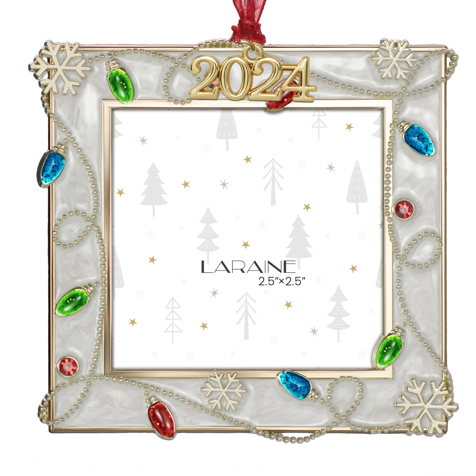 Laraine Christmas Tree Ornaments – Decorative Hanging 2024 Holiday Keepsake Gift Jewel Pendant with 2.5” Photo Frame Insert for Picture of Pet (White 2024)