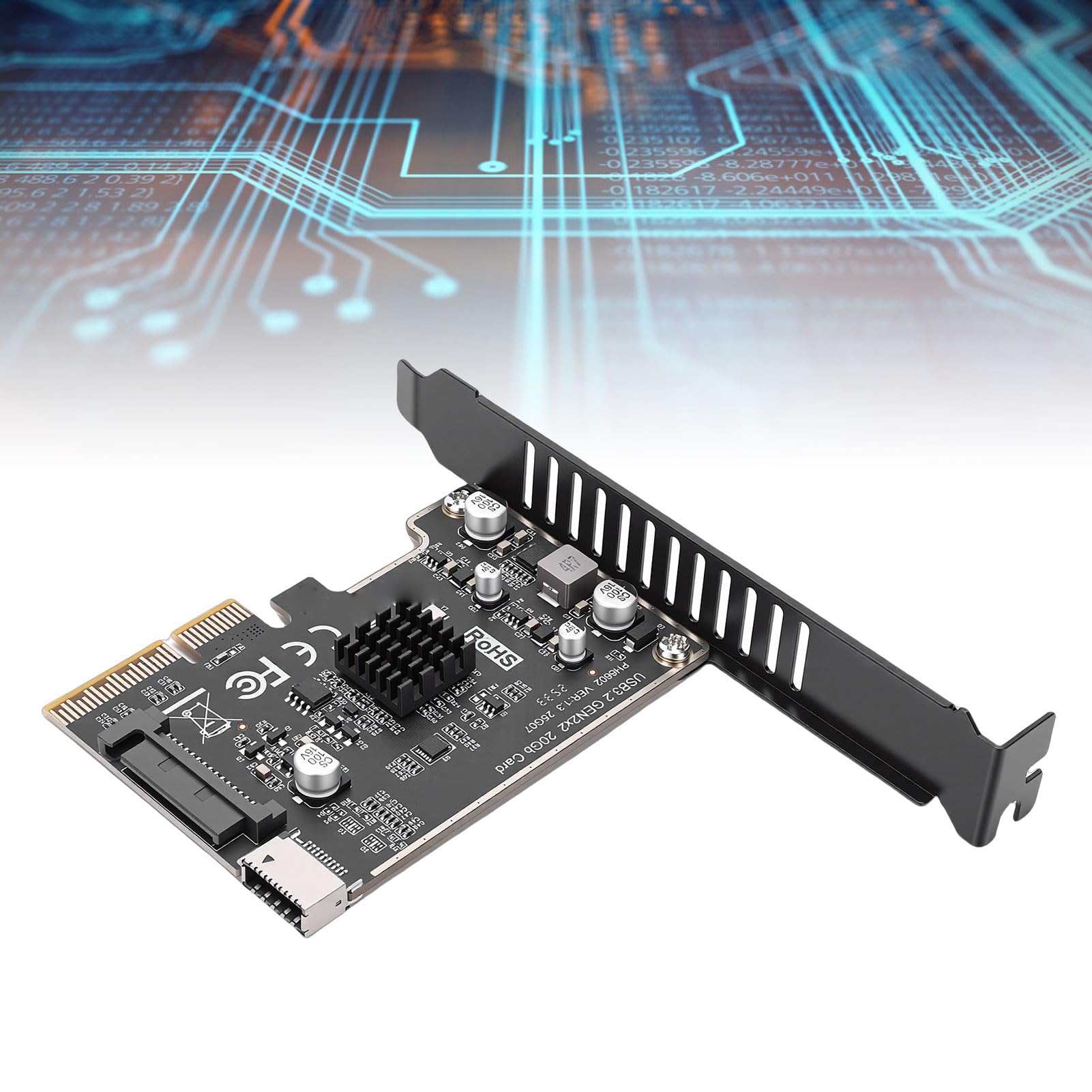 Karta PCIe USB C, Typ E, Przedni Typ C, 20 Gb/s, PCIe na USB 3.0, 15-pinowa Karta rozszerzeń SATA, Adapter Złącza PCI Express na Panelu Przednim do Komputera Stacjonarnego PCI E