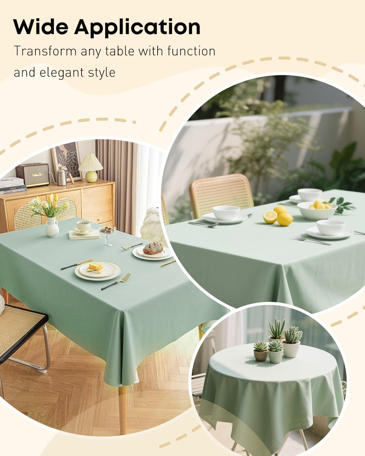 Uniclife Plastic Table Cloth Rectangle Tablecloth, 100 × 140 cm, Waterproof Oil Proof Stain Resistant Green Table Cloth - Image 4