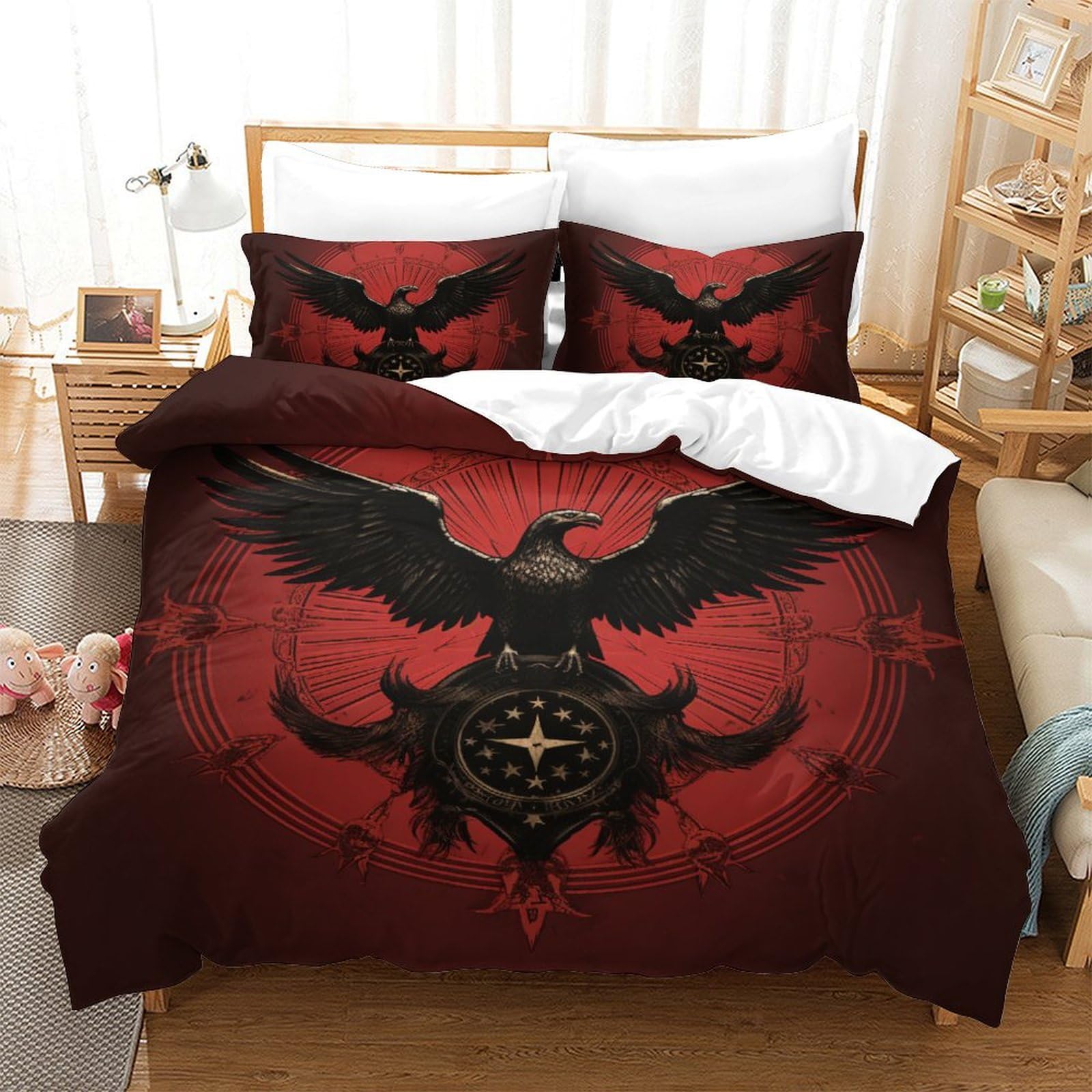 Parure de lit aigle 3 pièces avec fermeture éclair pour enfiler la couette 200x200 sans effort