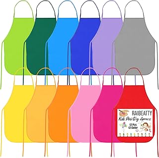 RAIBEATTY 12 Pieces Kids Painting Aprons,12 Colors Paint Apron for Kids,Children Painting Aprons,Children's Artists Fabric Aprons,Kids Aprons for Kitchen Classroom,Party,Crafts & Art Painting Activity