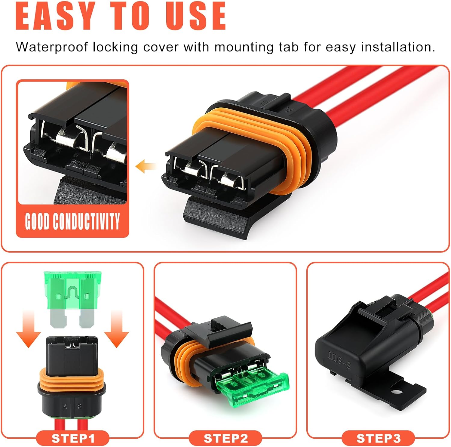 Zhushan 6 Pack Inline Fuse Holder 12V Waterproof – 12AWG ATO/ATC Blade Fuse Holders with Cover – 30A Heavy Duty Automotive Marine Car Truck RV Circuit Protection Fuse Kit