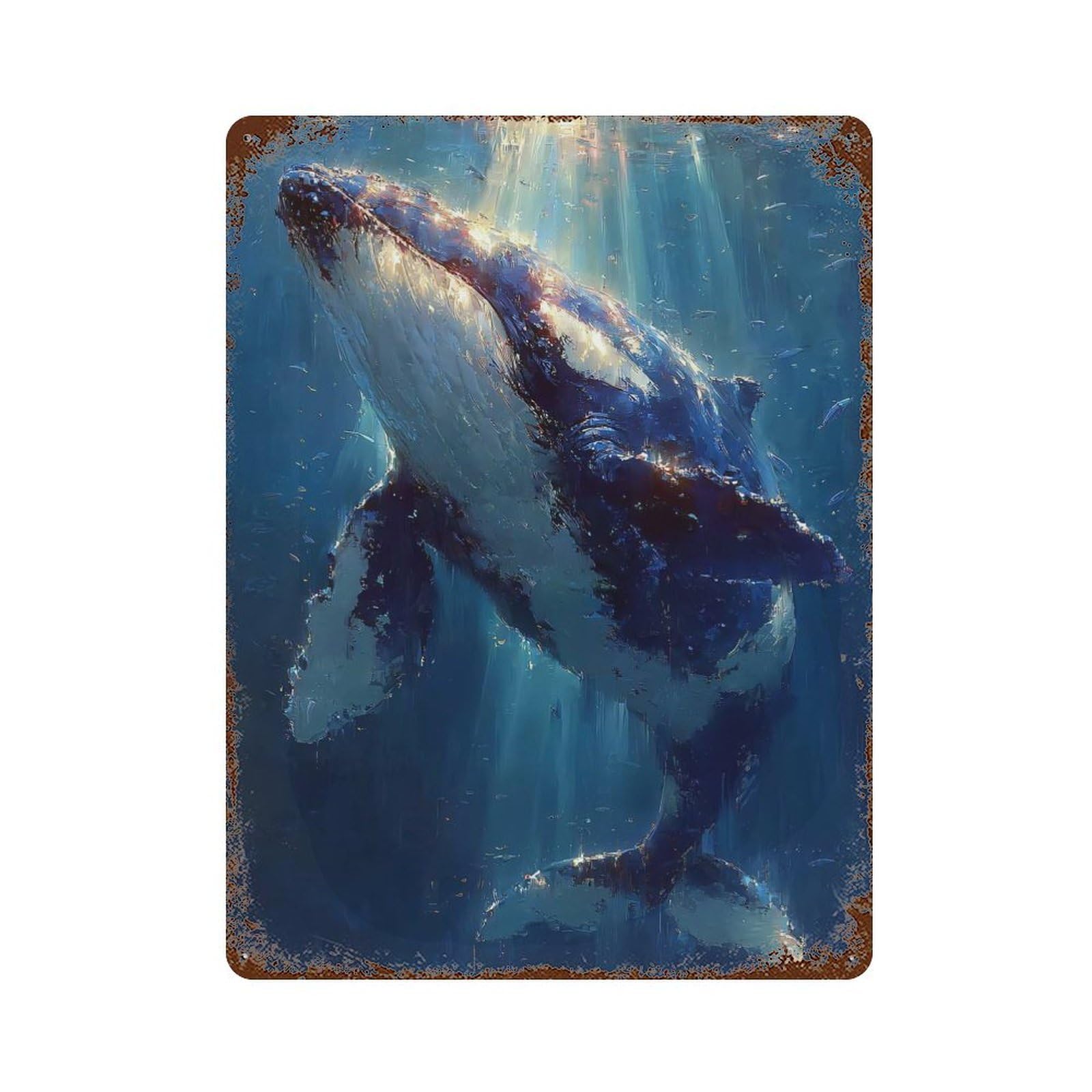 Whale in Ocean Depths Vintage Metal Tin Sign 15.7"x11.8", Vintage Wall Decor for Garage, Pub Or Kitchen