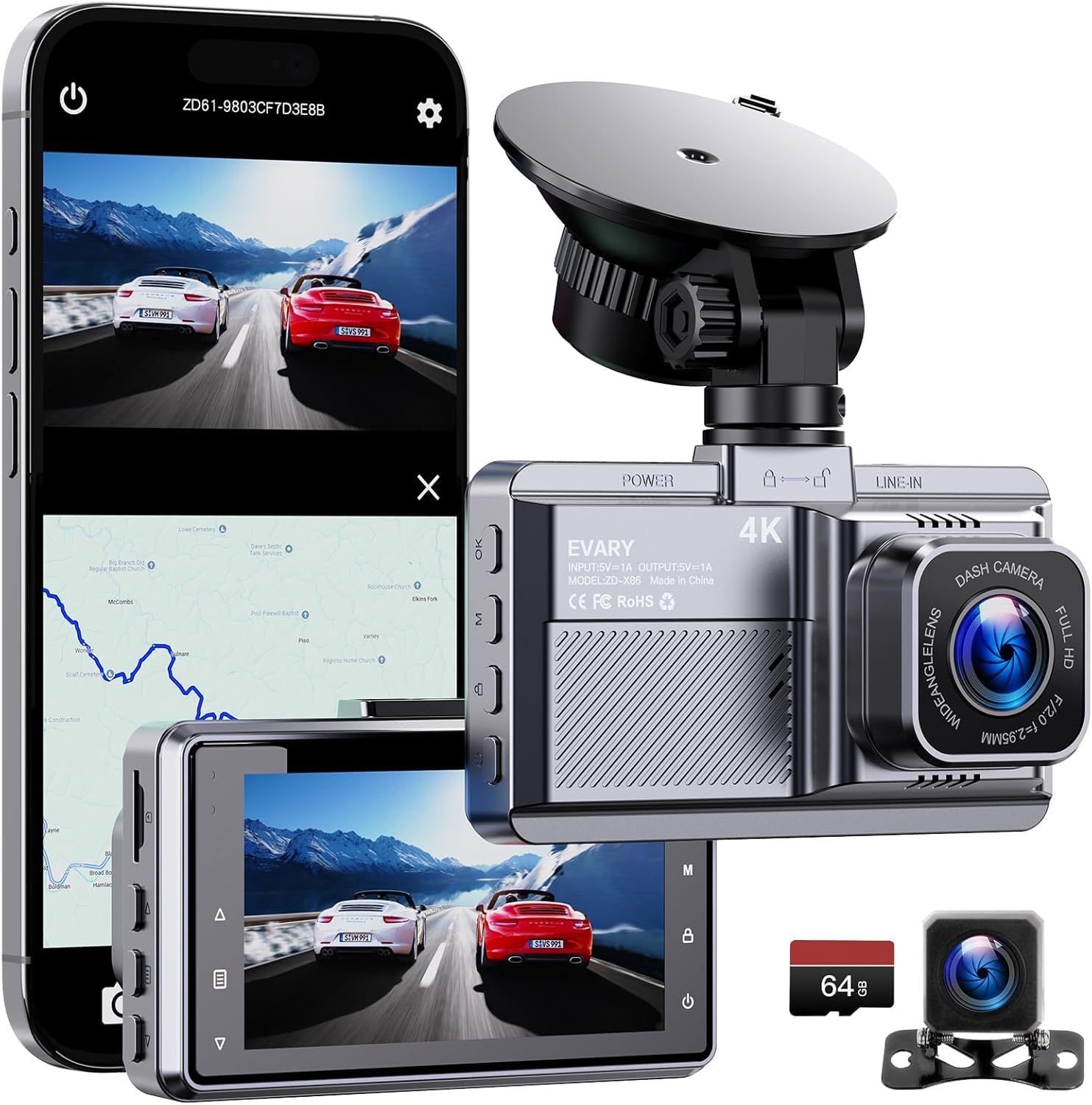Dash Cam Auto Doppia 4K/1080p - WiFi 5G, GPS, Visione Notturna, Schermo 3.18 Touch, SD 64G Inclusa - Foto 8