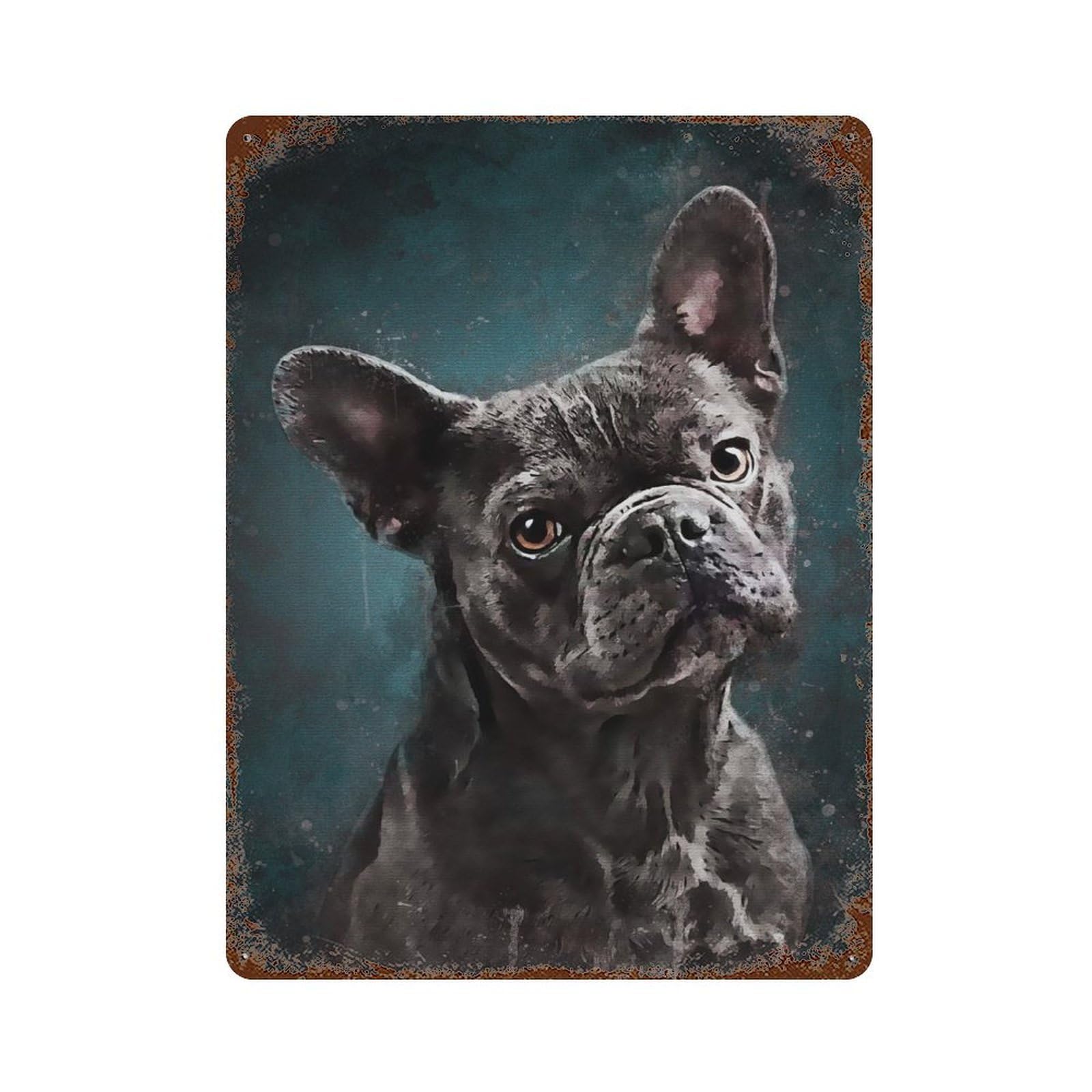 Rust Effect Splatter Black Dog Weathered Tin Sign 15.7"x11.8", Classic Wall Plaque for Living Room, Hallway And Home Decor