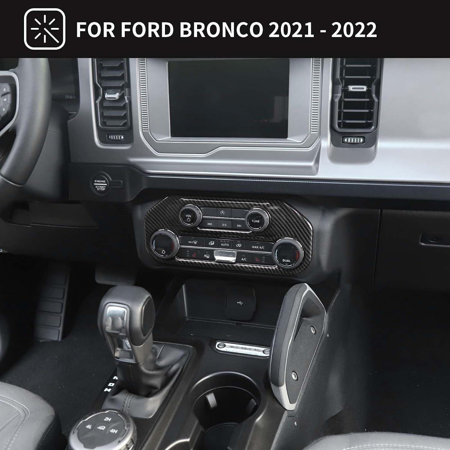 RAZPOY Air Conditioning Switch Panel Cover for Bronco Accessories, Center Console A/C Button Trim for 2021-2026 Ford Bronco, Carbon Fiber
