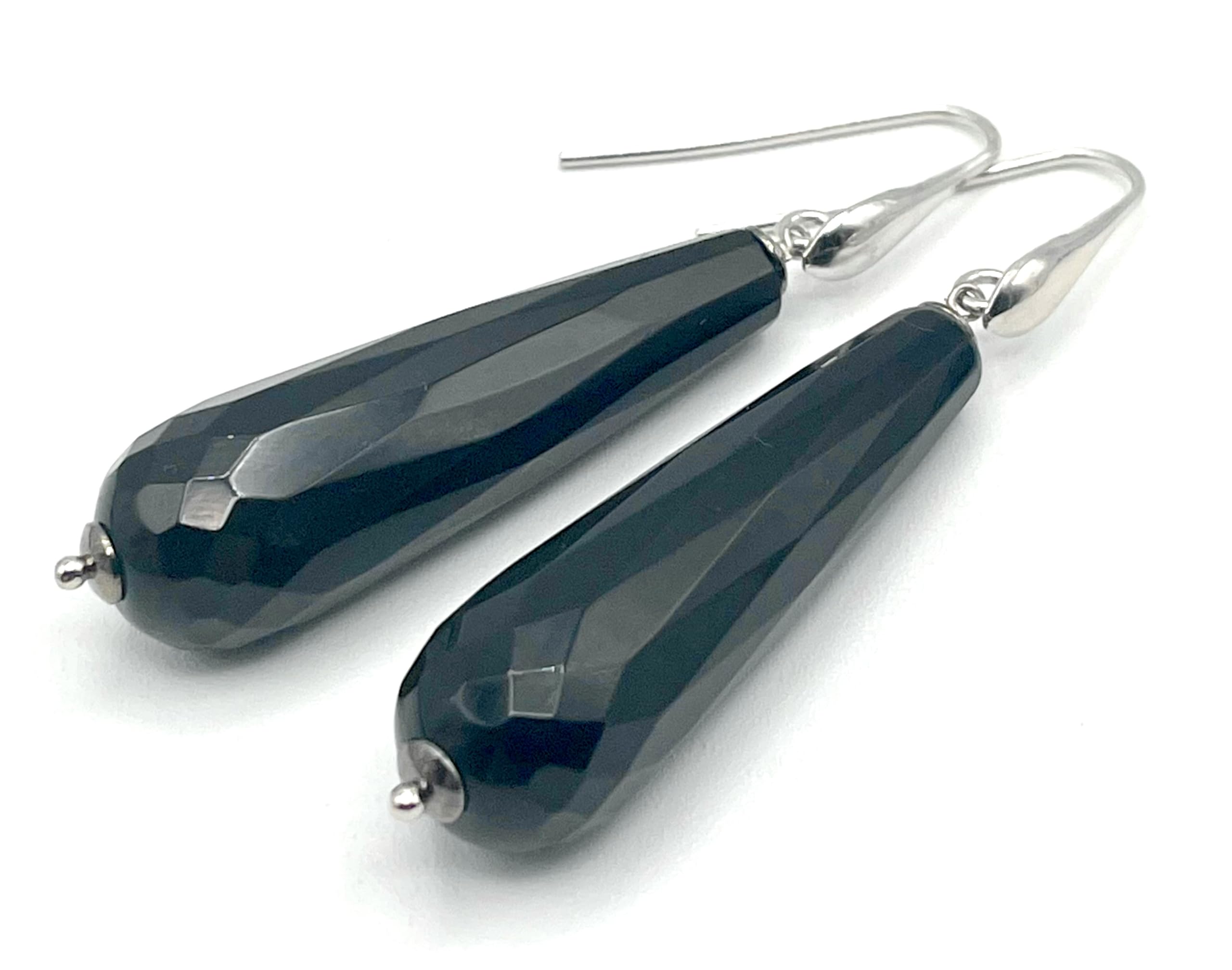 Orecchini con Gocce di Onice Nero Sfaccettato, Pendenti in Argento 925, Made in Italy, Gioielli Pietre Dure, Regalo per Lei