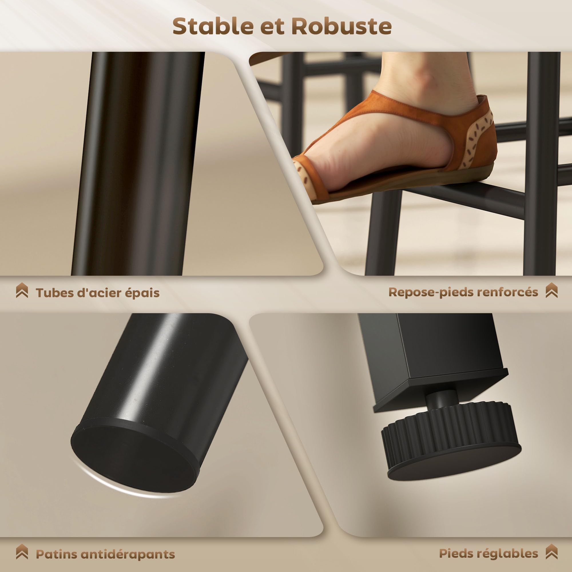 HOMCOM Ensemble Table de Bar avec Tabourets 2 Chaises Effet Bois Naturel | Table à Manger Debout, Chaises Rondes avec Repose-Pieds, Étagères de Rangement, Casiers à Vin, Porte-Verres
