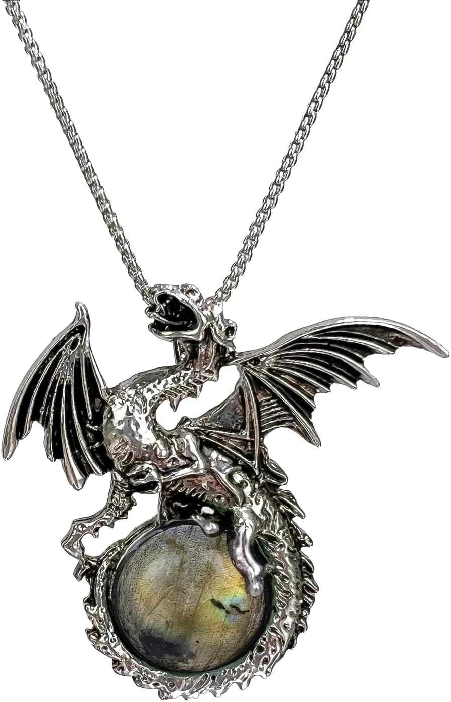 Dragon Necklace - Unique Crystal & Gemstone Pendant for Men & Women - Silver Dinosaur Jewelry Gift