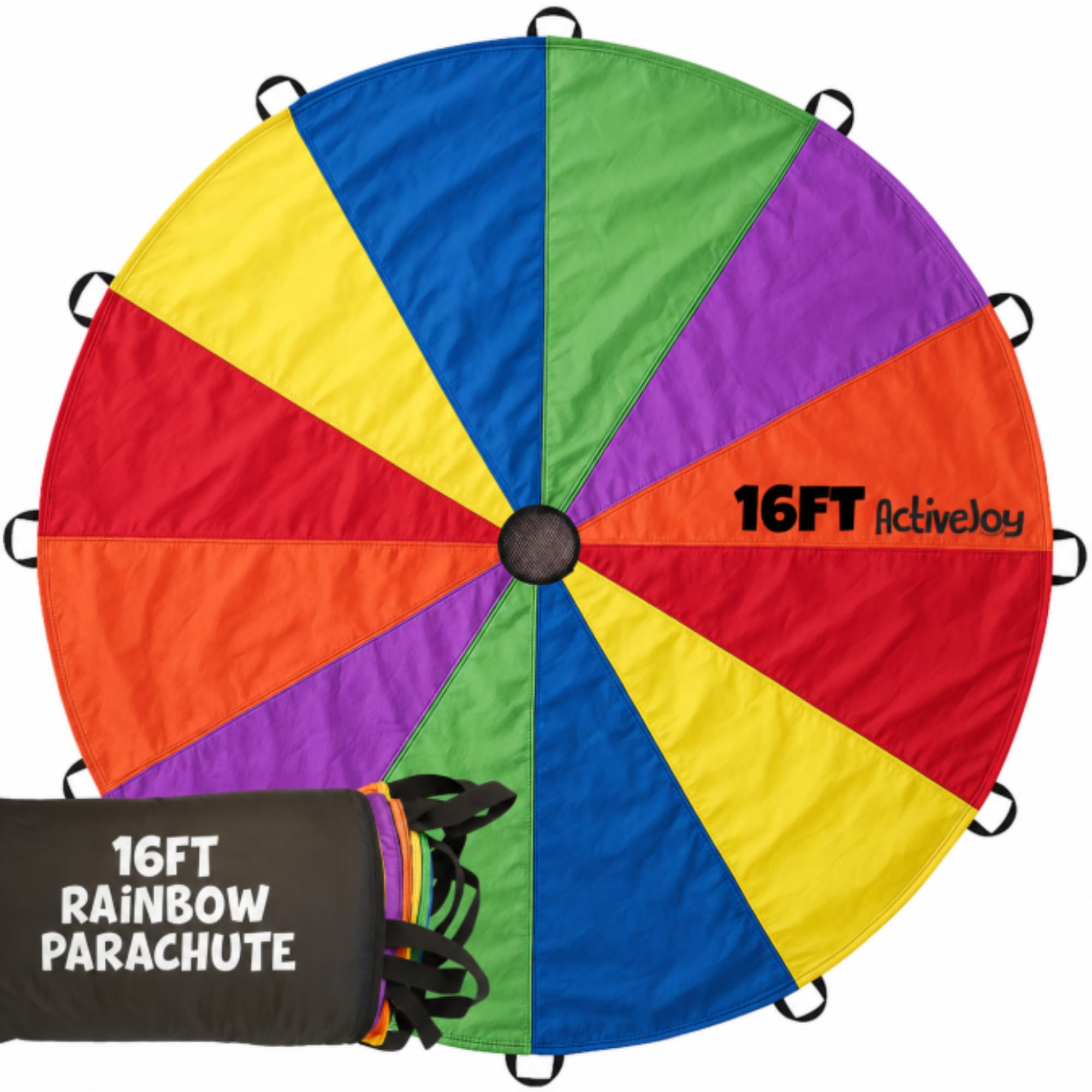 Activejoy - Parachute for Kids - 8ft /12ft / 16ft / 20ft / 24 ft / 30ft - Rainbow Parachute Toy with Handles - Great for Gym Class, Field Day &amp; Outdoor Games