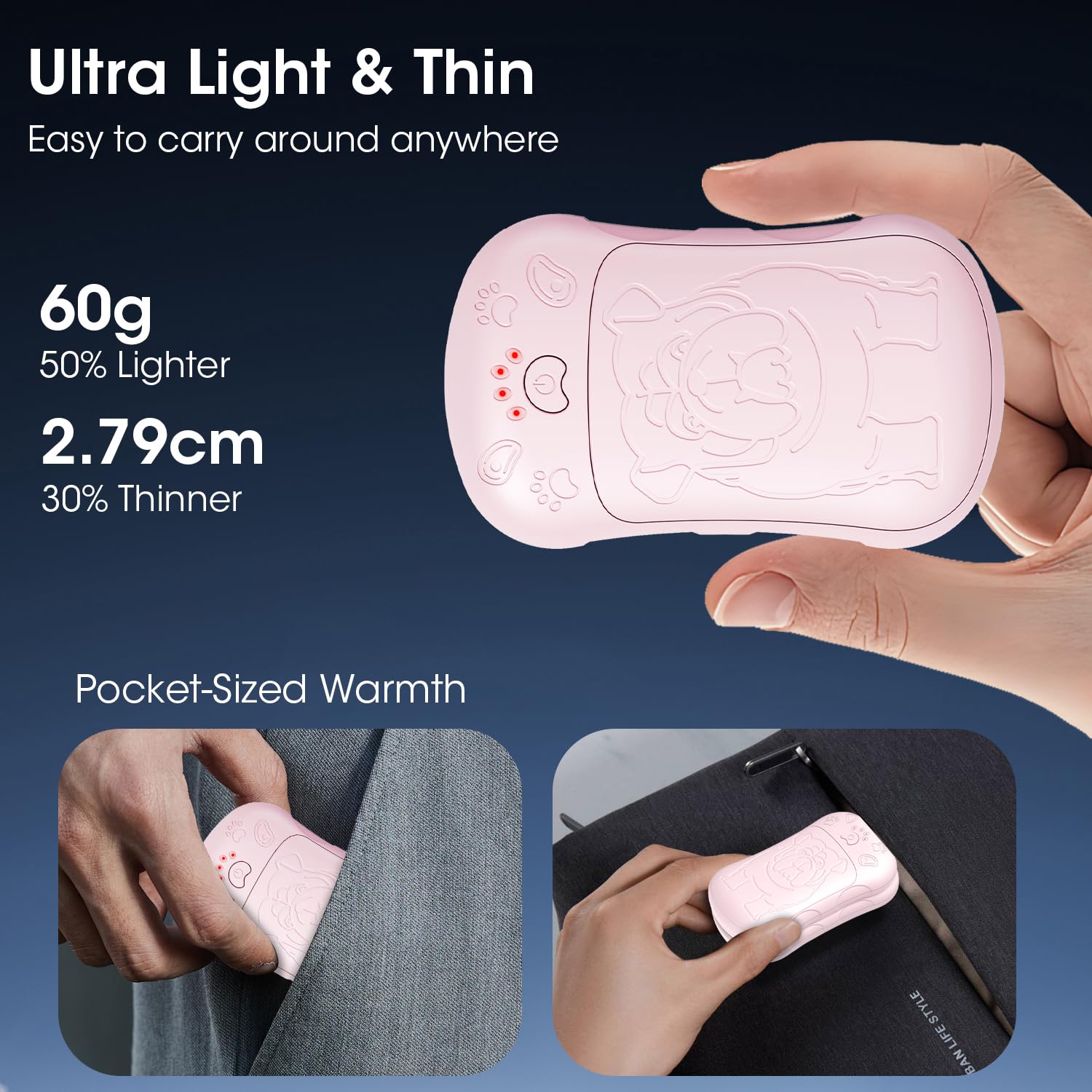 Scaldamani elettrici, set da 2 pezzi, batteria da 6000 mAh, scaldamani elettrici, riutilizzabili, ricaricabili, ideali per sport all'aria aperta, caccia, golf, campeggio, regalo caldo per donne,