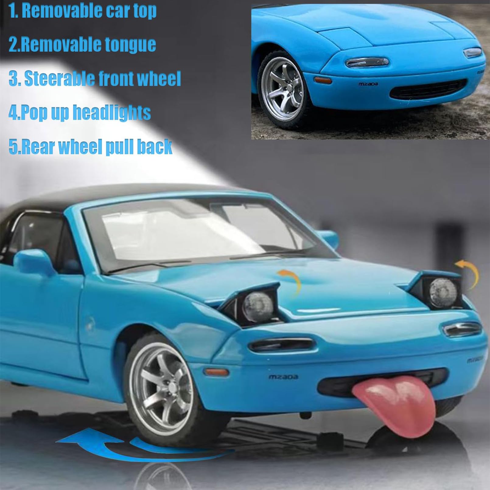 MODVKVK Mazda MX-5 Miata 1:32 Model Car, Toy Car With Light & Music, Removable Top, Pull-Back Function, Alloy Die-Cast - Image 3