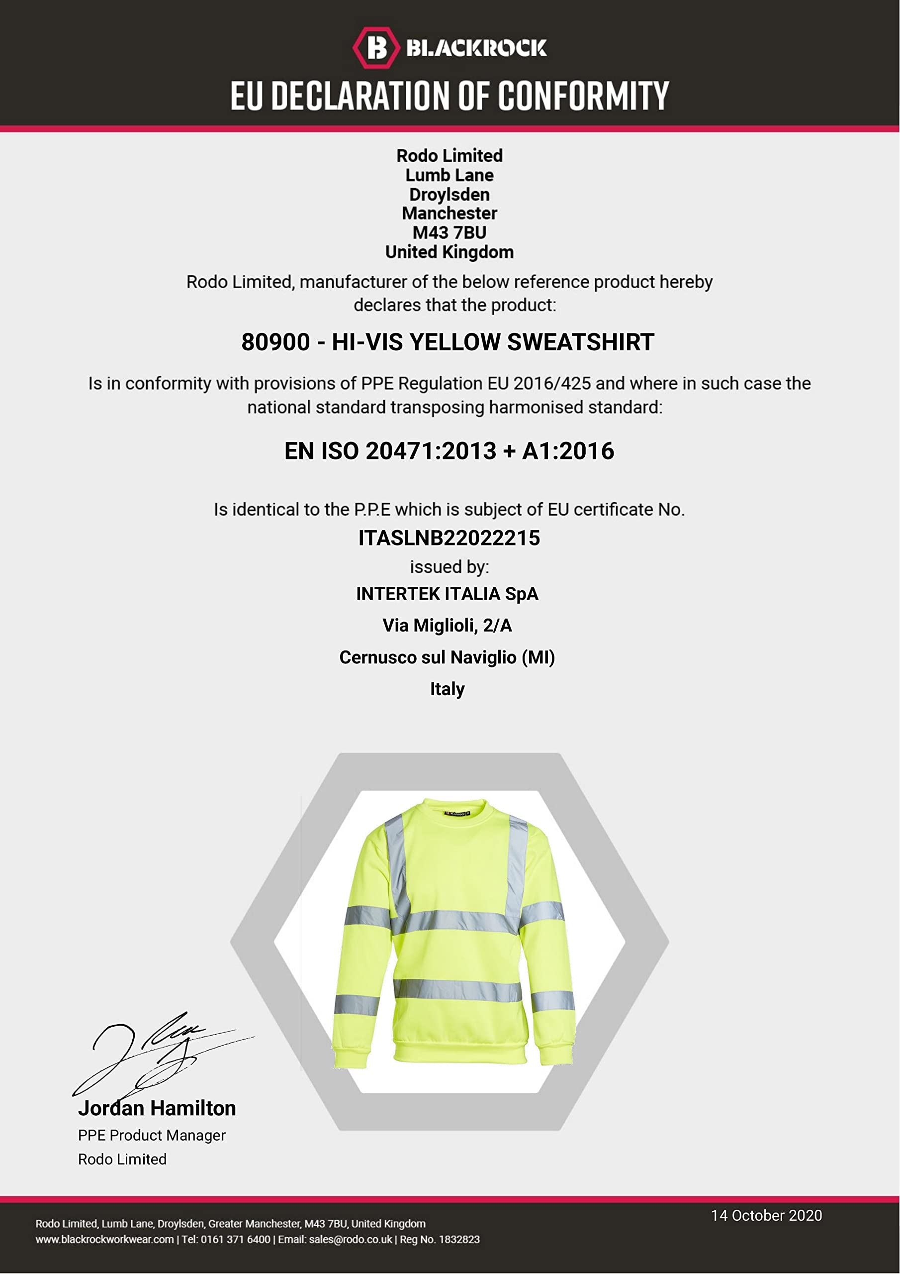 Blackrock Sweat-Shirt Jaune Haute visibilité, pour Homme et Femme, sécurité et Confortable, Haute visibilité, réfléchissant, entièrement certifié en