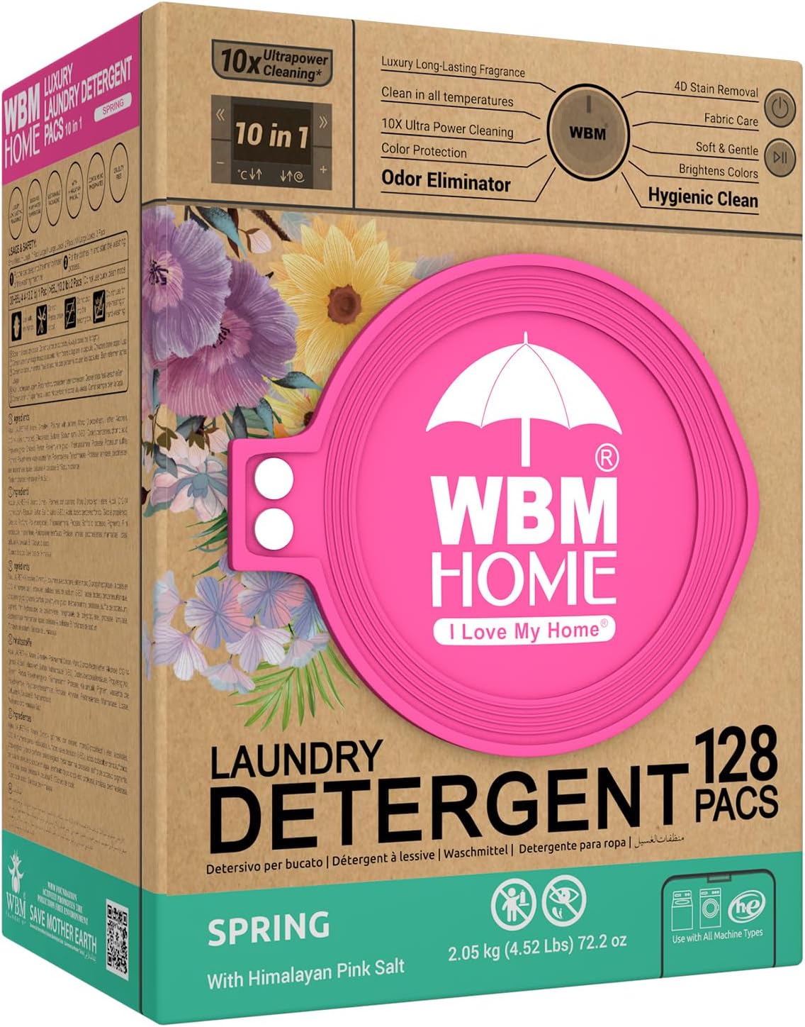 Laundry Detergent Pods, Spring Fragrance Scent, 128 Count - HE Concentrated Laundry Pods With 10x Ultrapower Cleaning and 4D Laundry Stain Remover