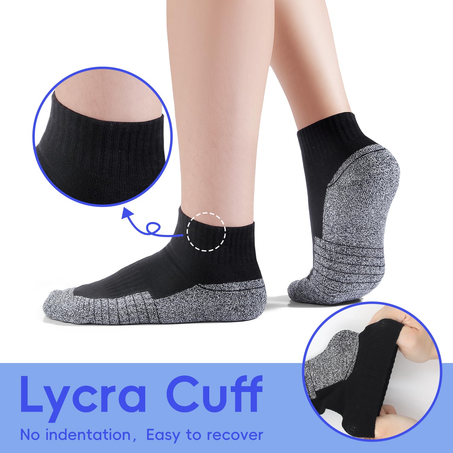 Begrily Lot de 6/8 paires de chaussettes de sport en coton épais pour homme - Chaussettes basses confortables pour la course à pied, le sport, le travail décontracté