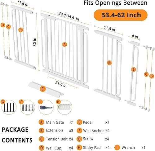 Miniatura 2 de Puerta extra ancha para bebés con puerta de 53.4 a 62 pulgadas montada a presión, puertas de bebé para niños de cierre automático para puertas sin