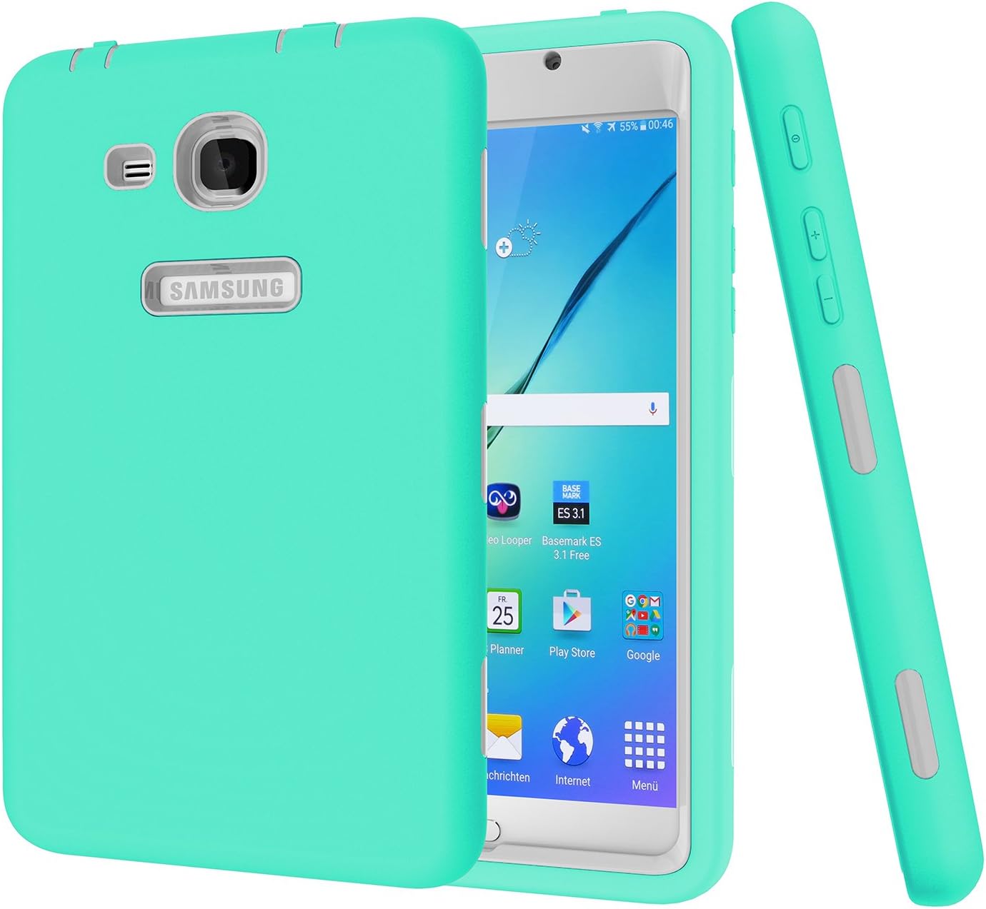 BAUBEY Case for Samsung Tab A6 7.0 2016 SM-T280 T285, Hybrid Heavy Duty Shockproof Impact Resist Hard Rubber Protective Case Cover for Samsung Galaxy Tab A6 7.0 2016 SM-T280 SM-T285 (Aqua/Grey)