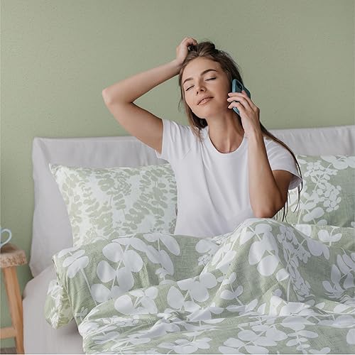Miniatura 2 de Codi Juego de edredón verde salvia, tamaño Queen, juegos de ropa de cama floral para mujer, estilo botánico natural, diseño reversible único, mejor