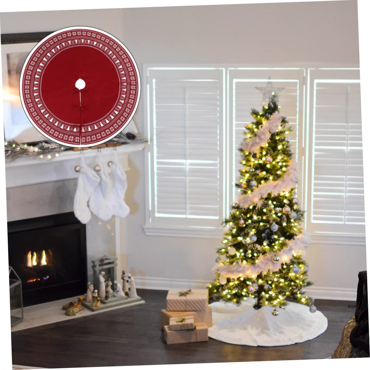 Weihnachtsbaum Schürze aus Acrylfasern Rot Großer Radius 122cm Komfortabel und Doppelfunktional für Festliche Weihnachtsdekoration Am Eventort
