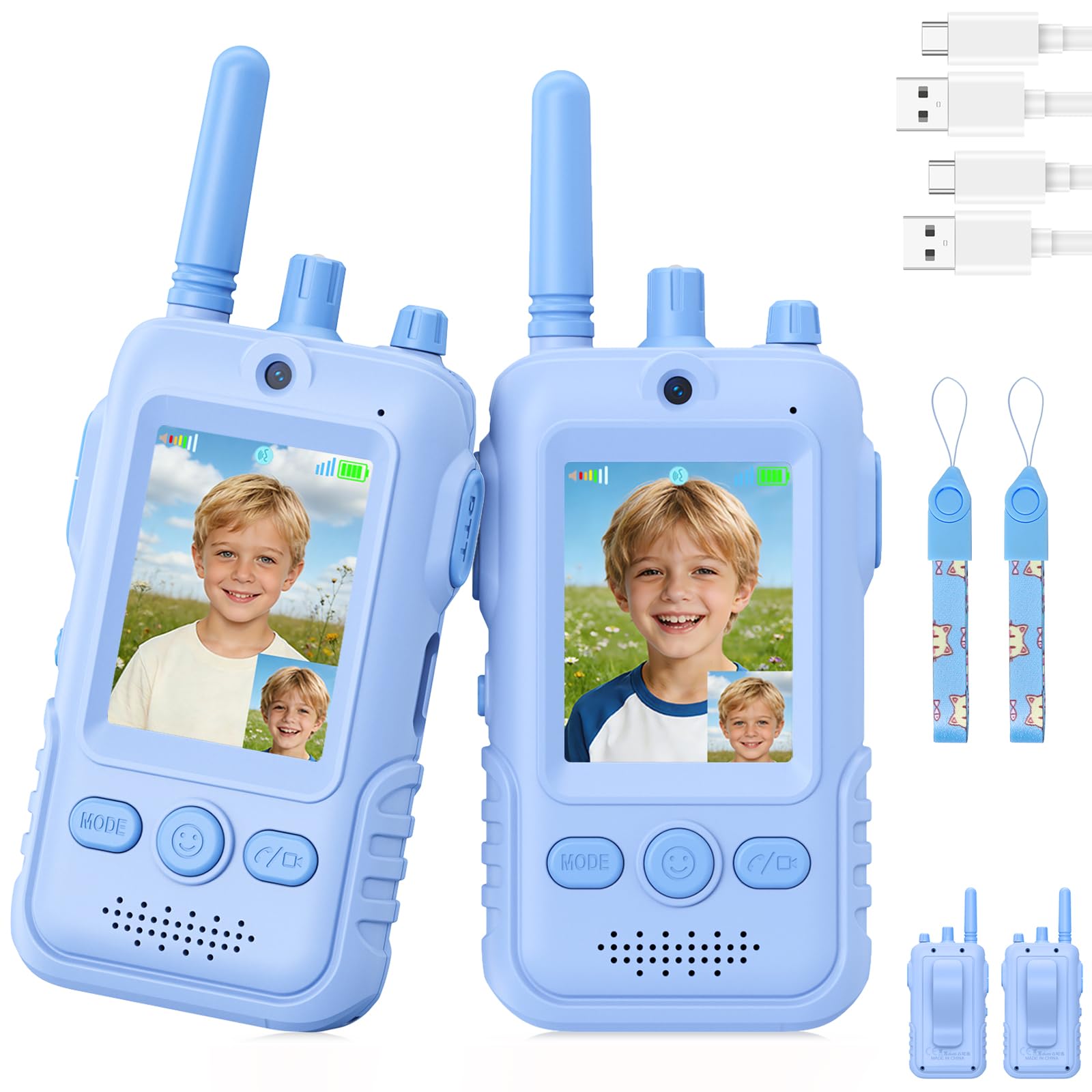 Video Walkie Talkie Bambini, 2 Walkie Talkie Ricaricabili con Display, Telecamera HD& Modificatore Vocale, Lunga Portata, Regalo per Bambini e Bambine dai 3 ai 12 Anni