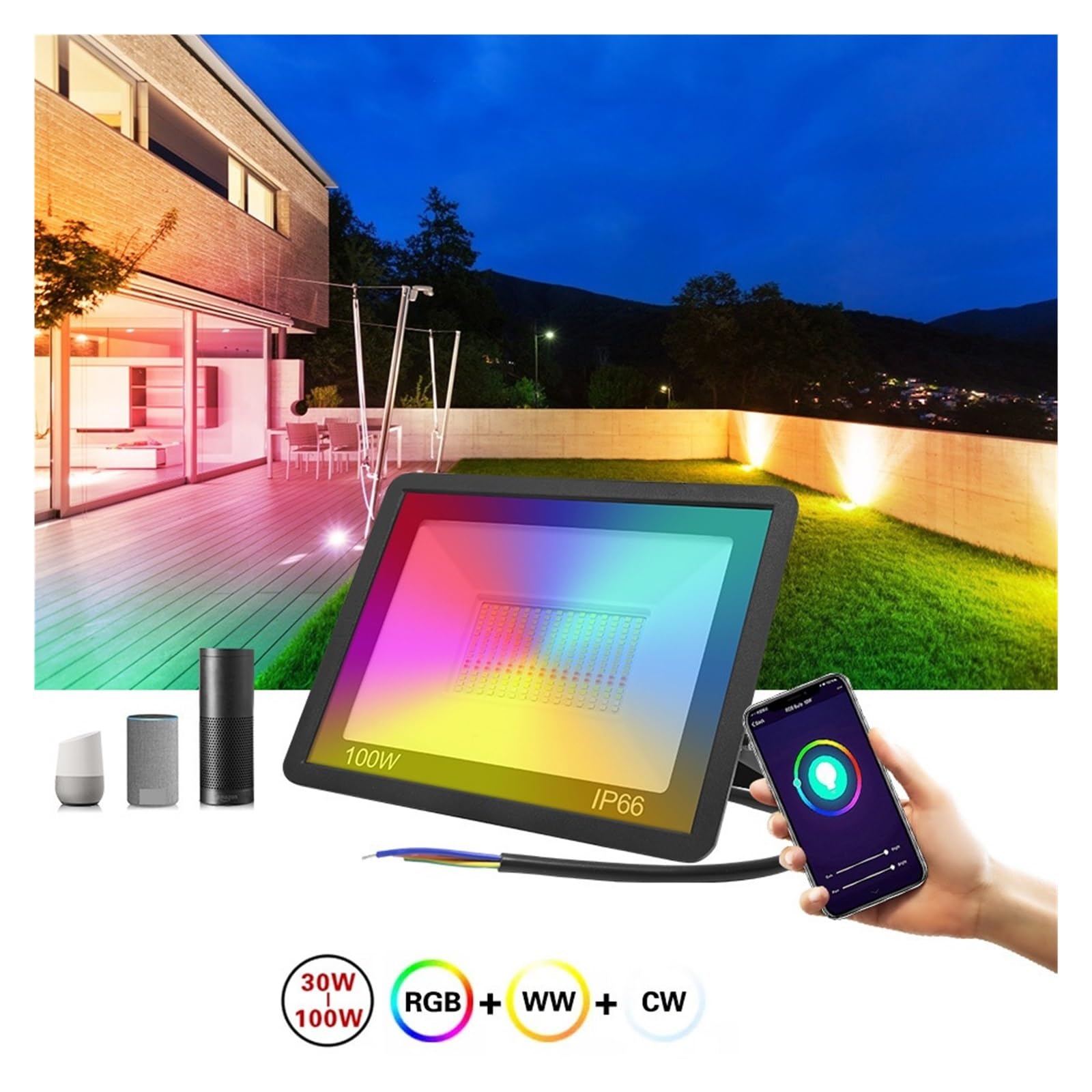Fari LED da Esterno, Smart LED 30W 50W 100W Luce di Inondazione RGB Faretto for Esterni Lampada da Parete Tuya Control Proiettore A LED