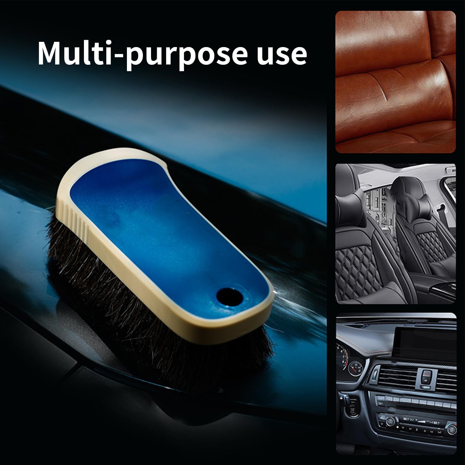 Brosse d'entretien de voiture avec poils en crin de cheval - Plumeau pour tableau de bord et intérieur de voiture