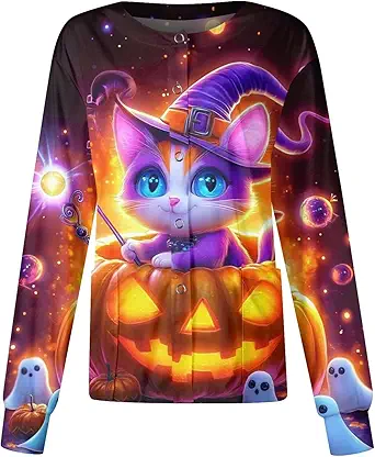 Printed Scrub Jackets for Woman Print Long Sleeve Plus Size Womens Scrubs for Women Nursing Jacket with Pockets