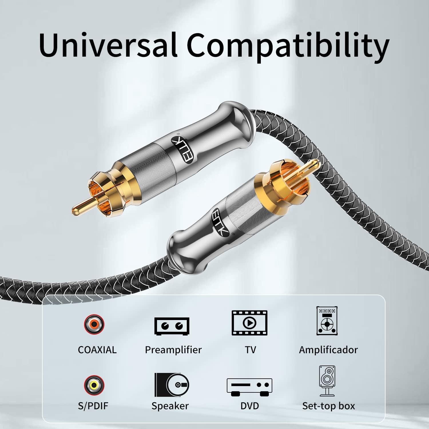 EMK Cavo RCA Cavo per Subwoofer Cavi Audio RCA Coassiale Digitale S/PDIF Placcato oro Maschio a Maschio (Doppio Schermo, Punta Divisa), Cavi COAXIAL per altoparlanti, Soundbar, TV, Mixer, DVD (8 m)