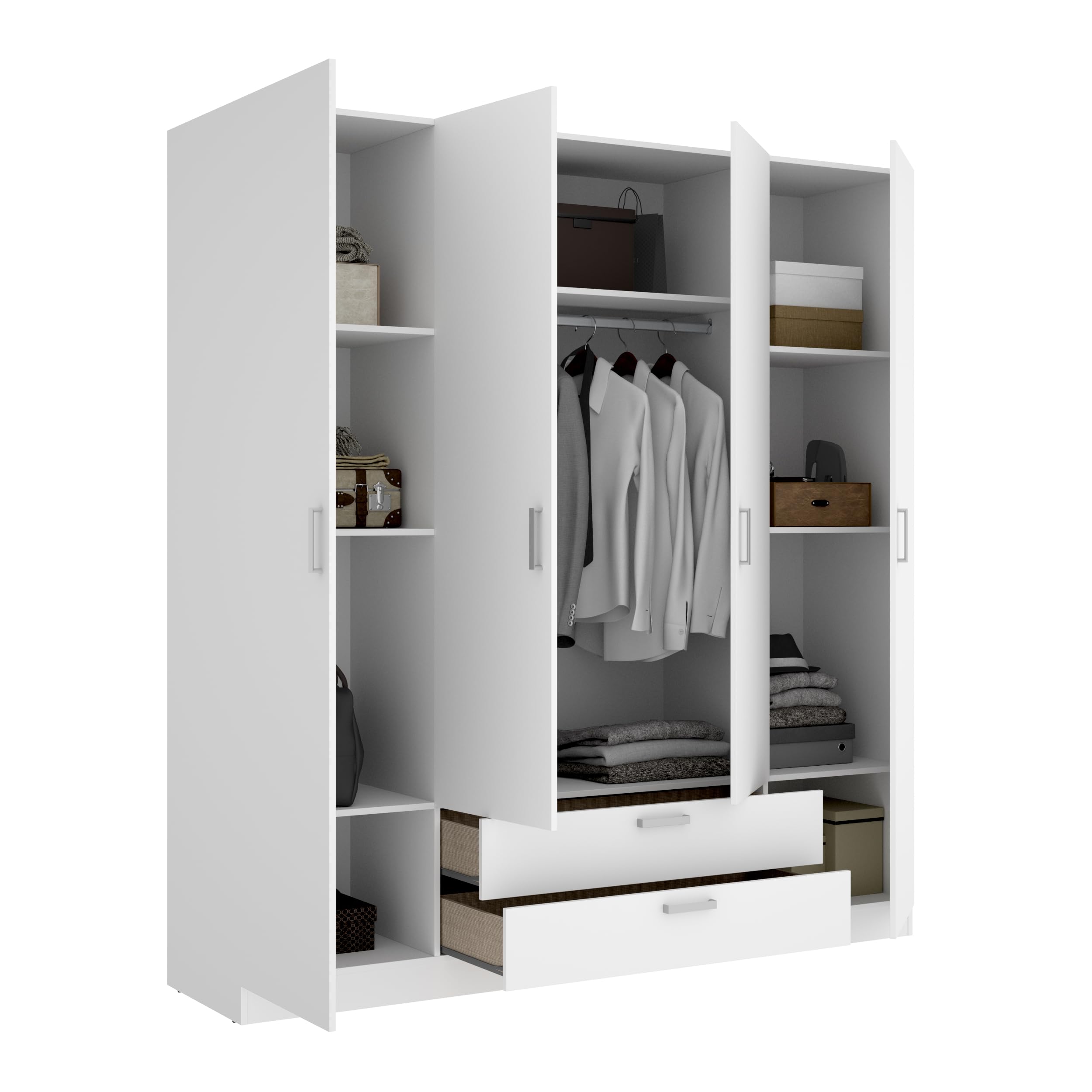 DEKIT GRUPO RIMOBEL MAXI - Armario de cuatro puertas y dos cajones - BLANCO - 215 x 200 x 52 cm