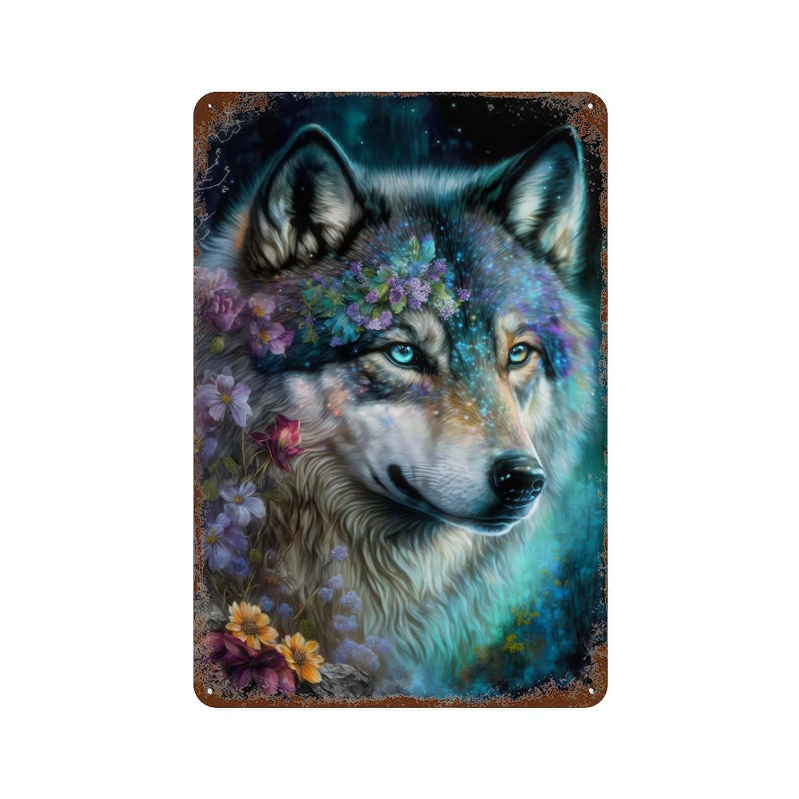 Beautiful Wolf Decorative Tin Sign 11.8"x7.9", Vintage Wall Decor for Garage, Pub Or Kitchen