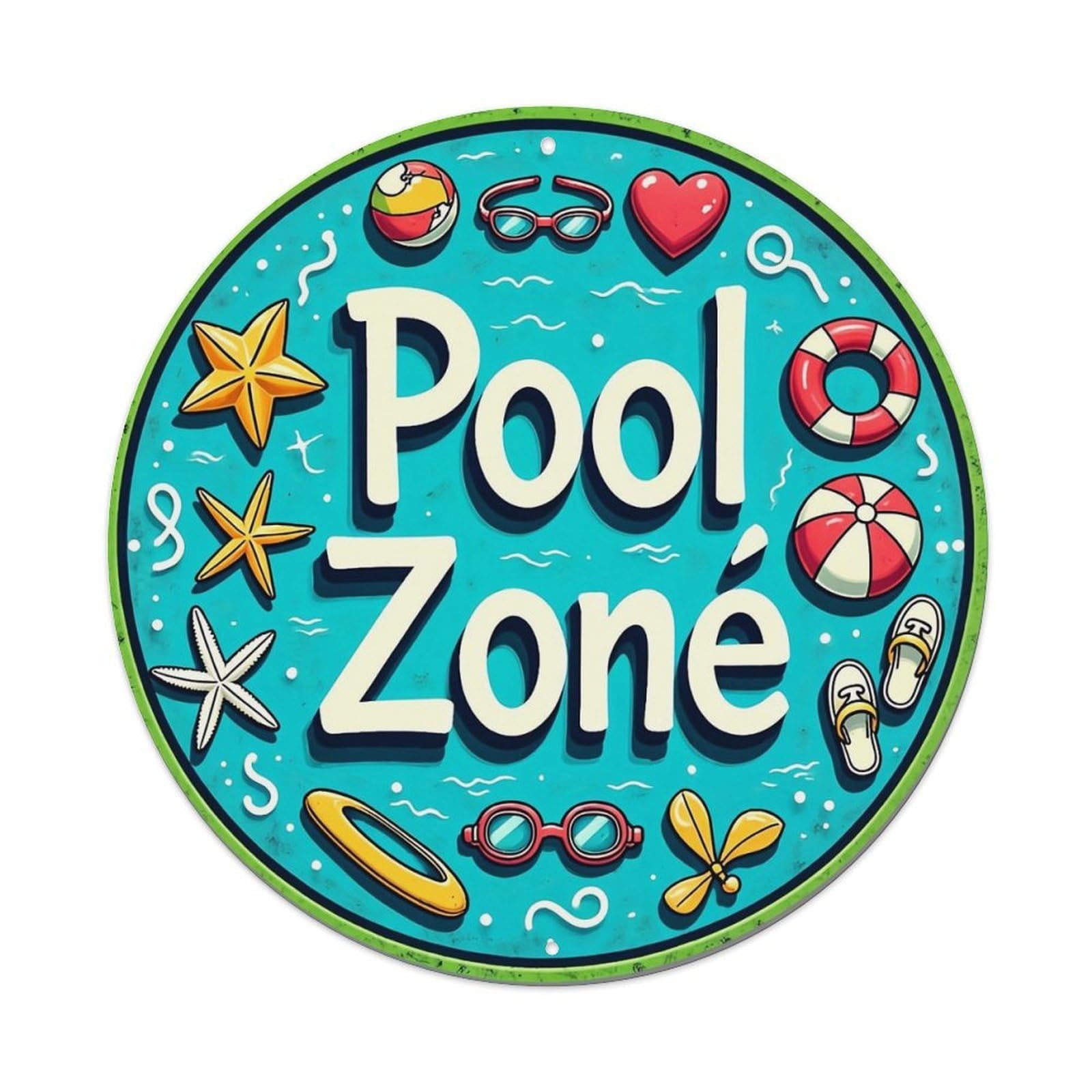 Pool Zone Sign Pattern Print Vintage Round Tin Sign Retro Metal Wall Decor Metal Poster, Home Bar Garage Cafe Wall Art Decoration 8x8Inches