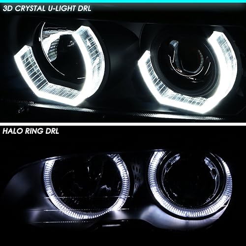 Miniatura 4 de DNA MOTORING HL-3D-X500-BK Reemplazo de faros delanteros de proyector en U LED 3D con carcasa negra compatible con 00-03 X5