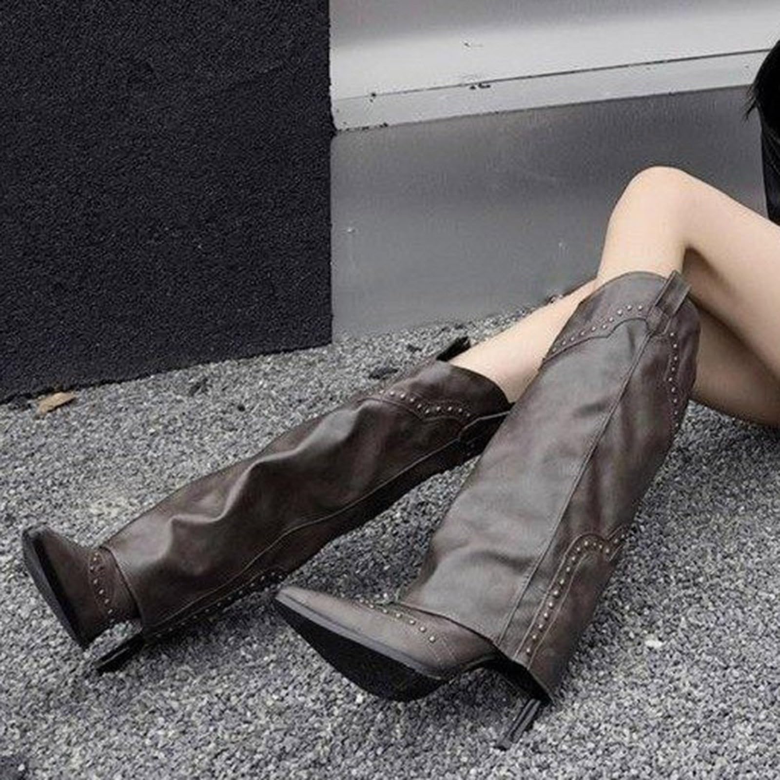 Botas de Invierno Mujer Botas de otoño cálidas y Redondas con Punta Larga y Suela Recta Gruesa para Mujer