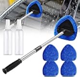 asfanst Car Windshield Cleaning Tool Set, Interior Exterior Auto Glass Cleaner Kit with Detachable Handle, 4 Reusable Microfiber Pads, Extendable Wiper Brush for Cars Trucks Home (Blue)