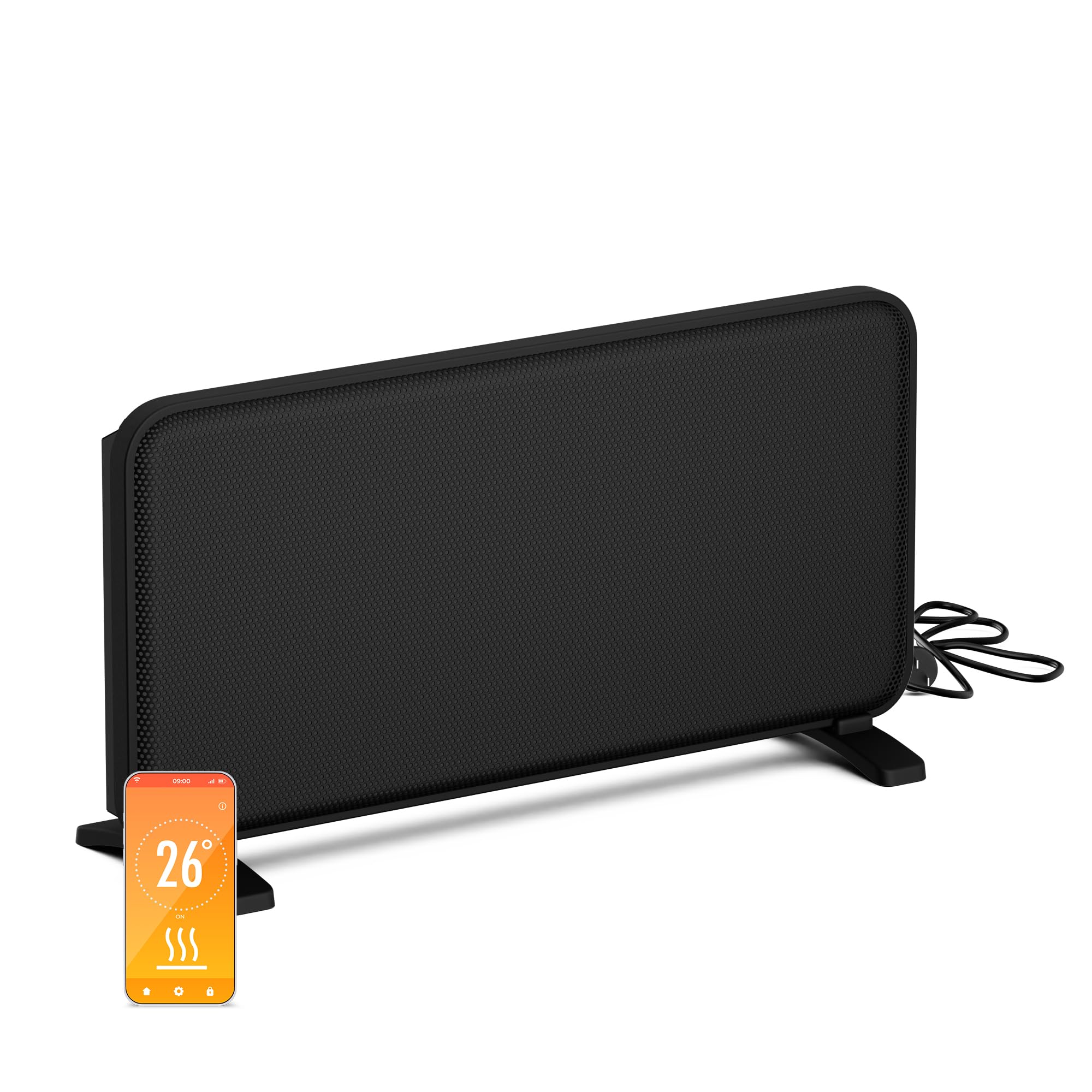 blumfeldt infrared heater 2000W - wall-mounted & floor-standing unit, graphene heating element, app & touch control, thermostat, IP24, overheating & tip-over protection, for rooms up to 20m², black
