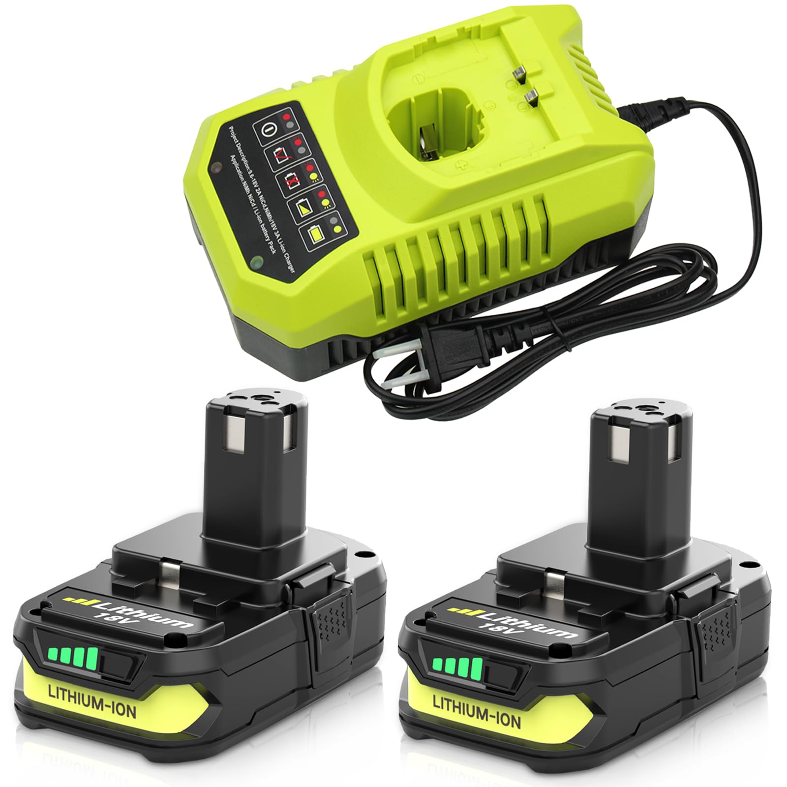 2 Pack 3.6Ah Replacement for Ryobi 18V Battery P102 and P117 Charger(Green) | Compatible…
