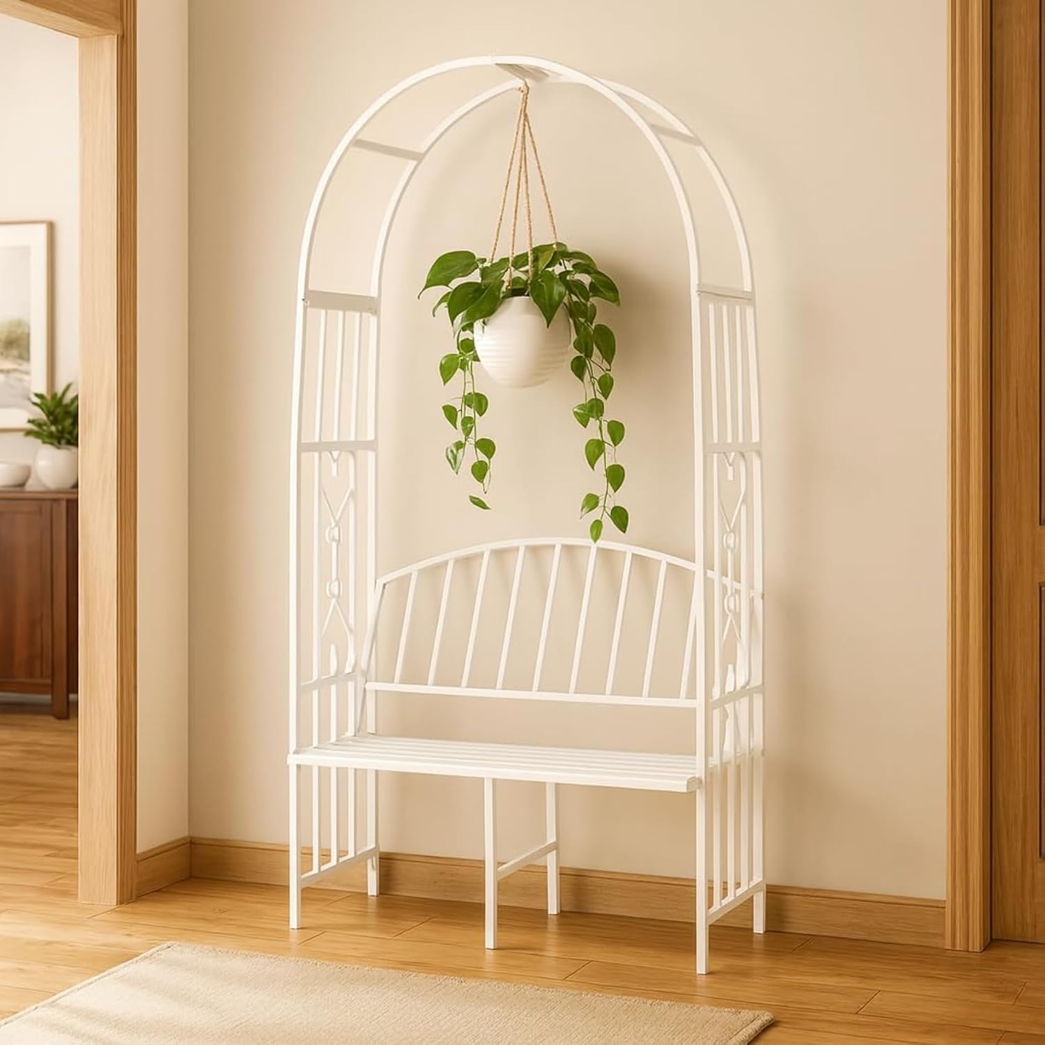 ecofynd 6.6 Feet High x 3 Feet Wide Garden Arch with 2-Seater Bench, Metal Arbor Trellis for Climbing Plant with Outdoor G...